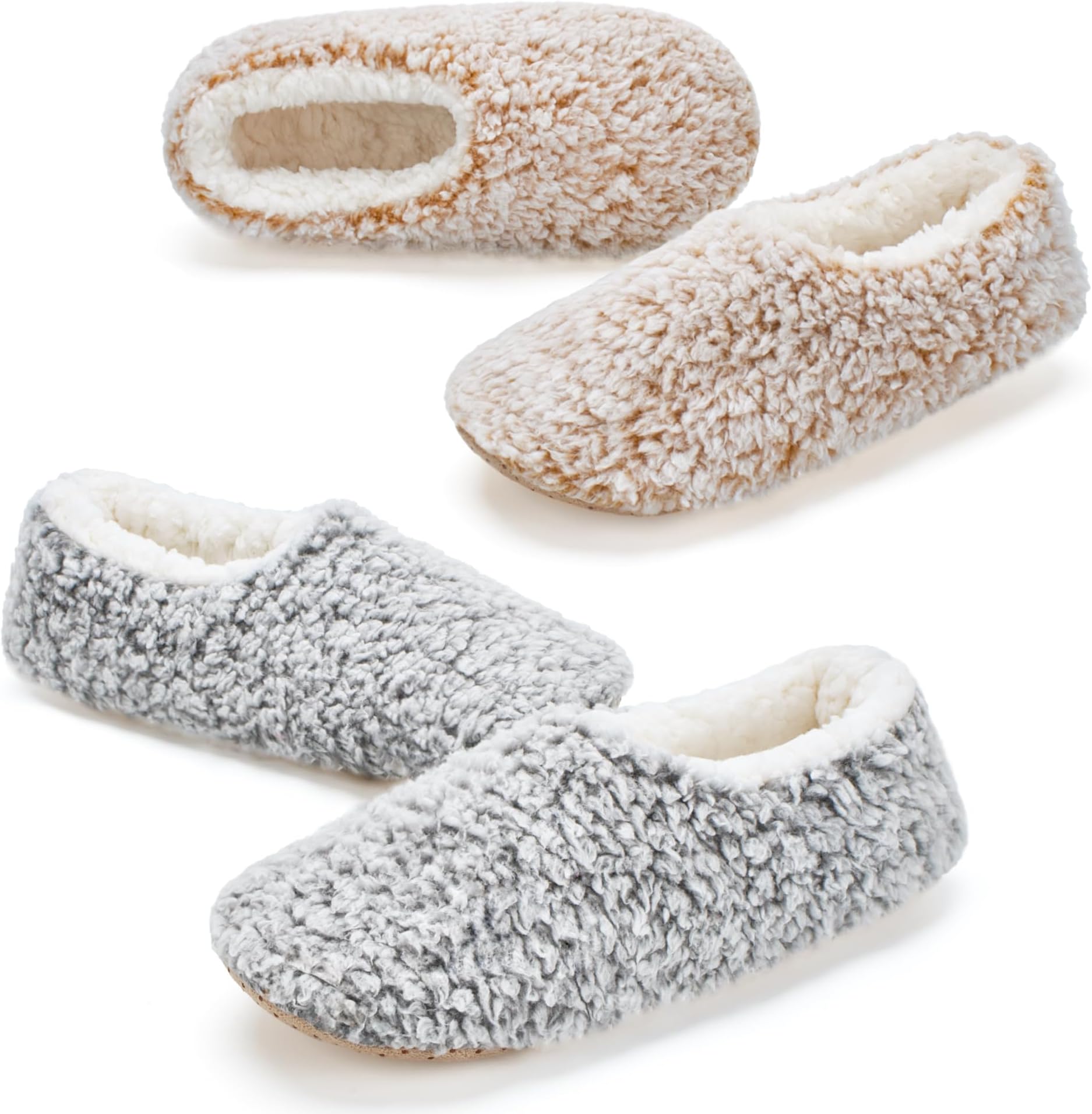 2-Pair Slippers for Women Indoor Non Slip Soft Sole Plush Sherpa Lined Cozy Comfortable House Slippers