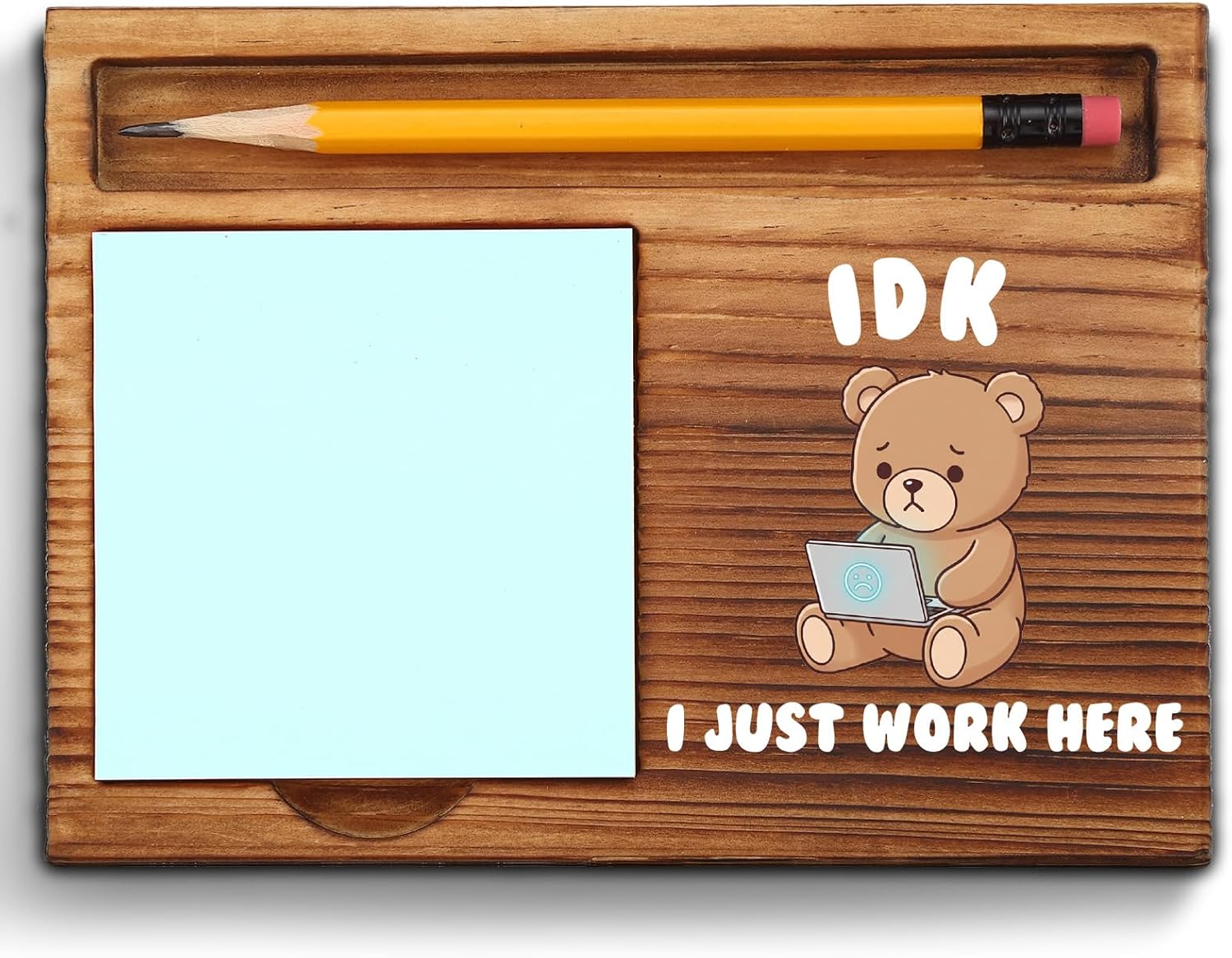 I Just Work Here Funny Quote Sticky Note Holder, Sarcastic Bear Self-Stick Note Pad Holders, Funny Work Burnout Gifts for Coworker Friend, Thank You Gifts for Women Colleague Teacher ZSS105