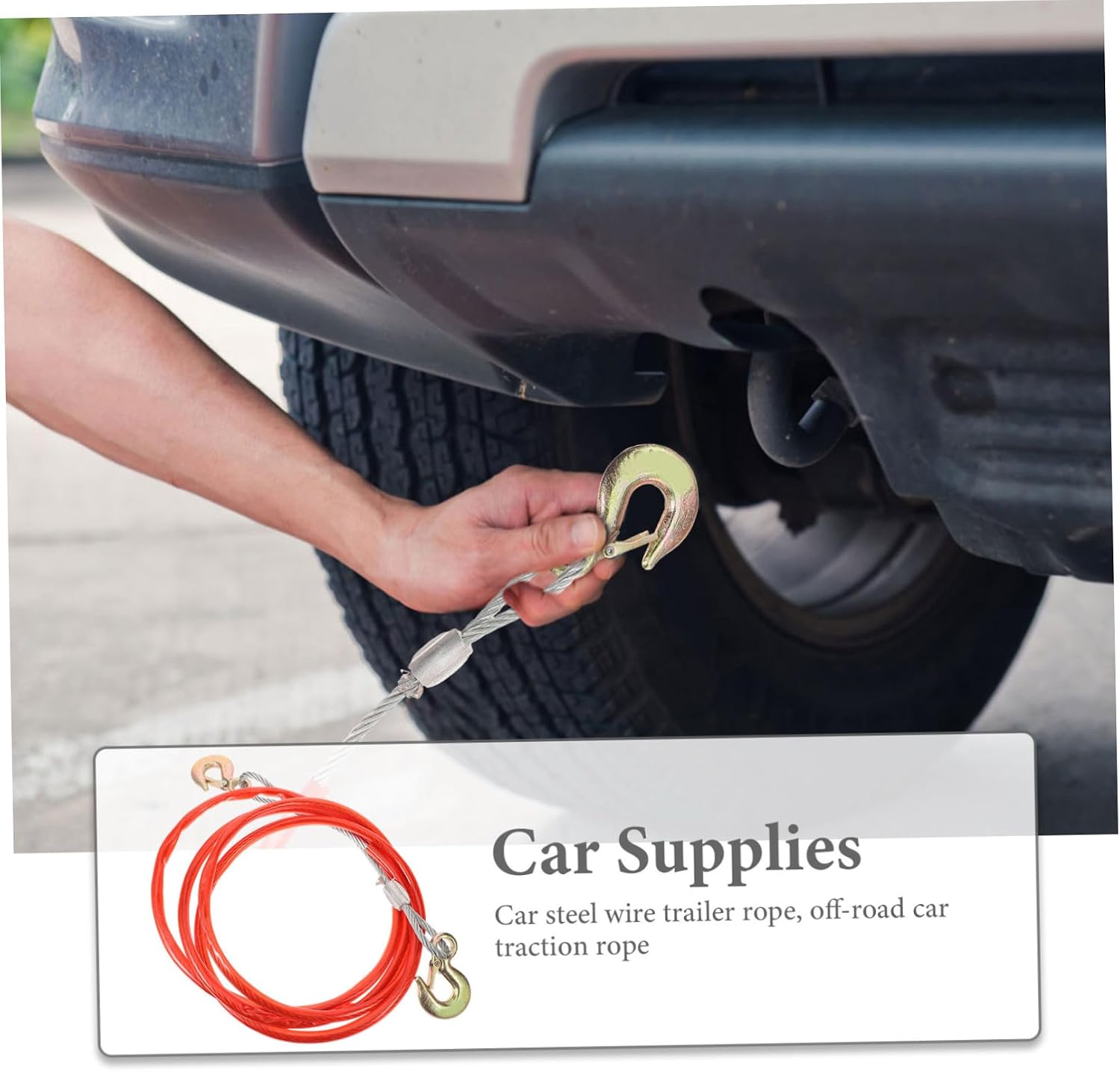 Levemolo Heavy Duty 8mm Steel Wire Tow Cable with Hook 4m Car Towing Rope Red for Off-Road and Trailer Traction
