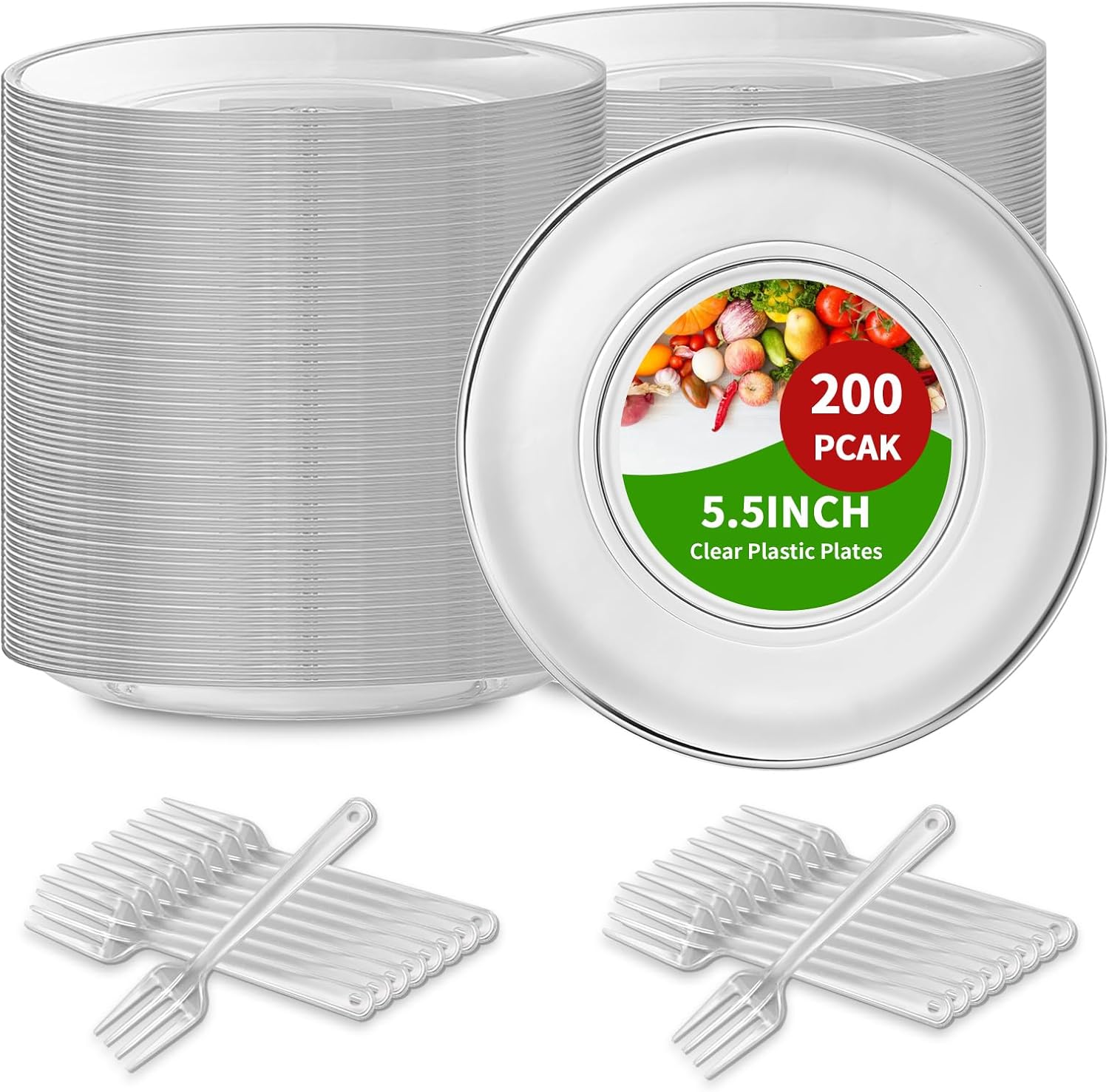 200 Pcs Clear Plastic Plates, 5.5Inch Plastic Dessert