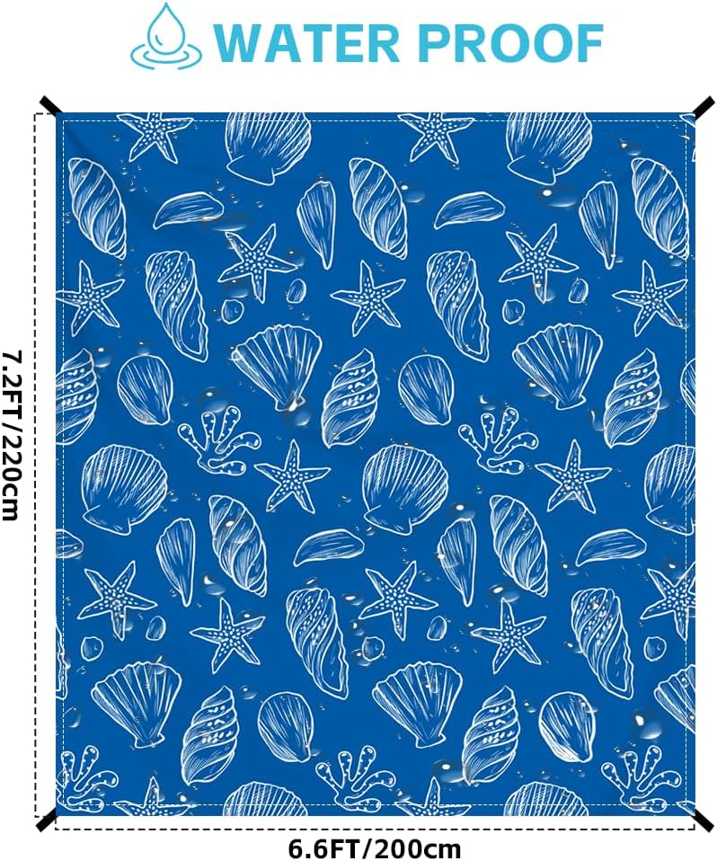 Beach Blanket Waterproof Sandproof Oversized, Extra Large Beach Mat 79" X 87"/110"x118" for 1-8 Adults Sand Free, Quick Drying Durable Outdoor Picnic Mat for Beach Travel Camping Hiking