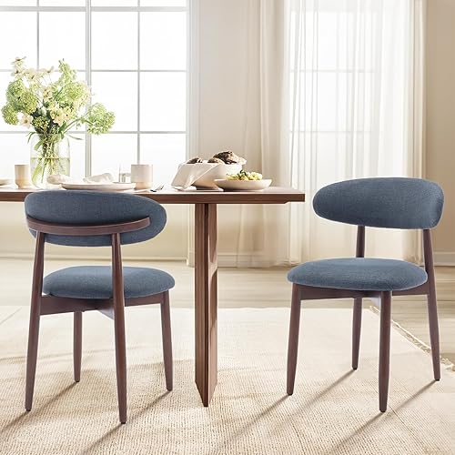 Miniatura 19 de COLAMY Juego de 6 sillas de comedor de madera, sillas de comedor tapizadas en tela moderna, sillas laterales de cocina estilo granja con reposapiés,