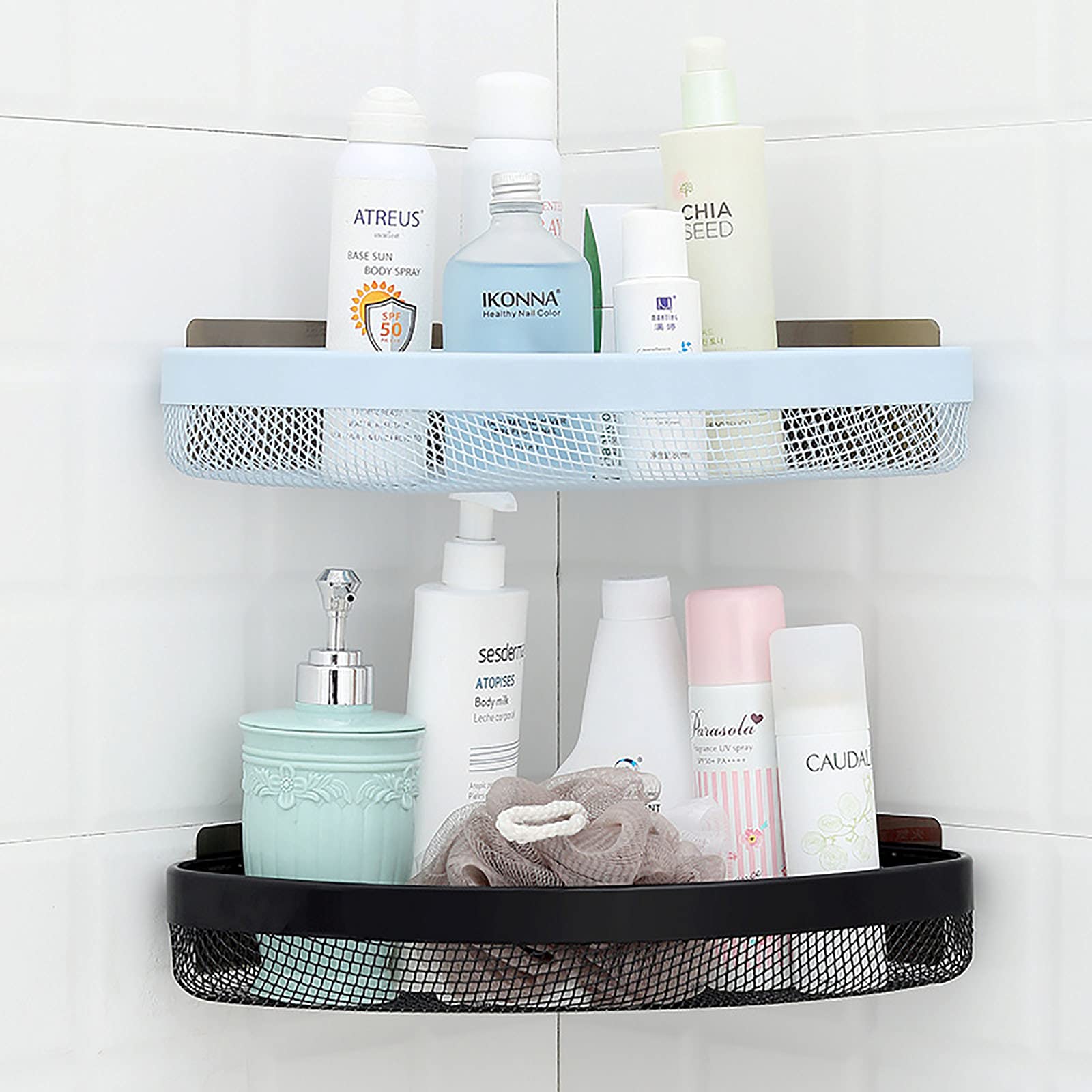 exquisitos estantes de baño Esquina de baño Estante de Ducha de Esquina Estante de Ducha montado en la Pared Adhesivo Cesta de Carrito de Ducha para Ducha/Azul