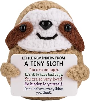 Sloth Handmade Crochet Gift, Positive Affirmation Cards, Emotional Support Gift for Women, Inspirational Gifts for Birthday Graduation, Cheer Up Gifts for Friends and Family