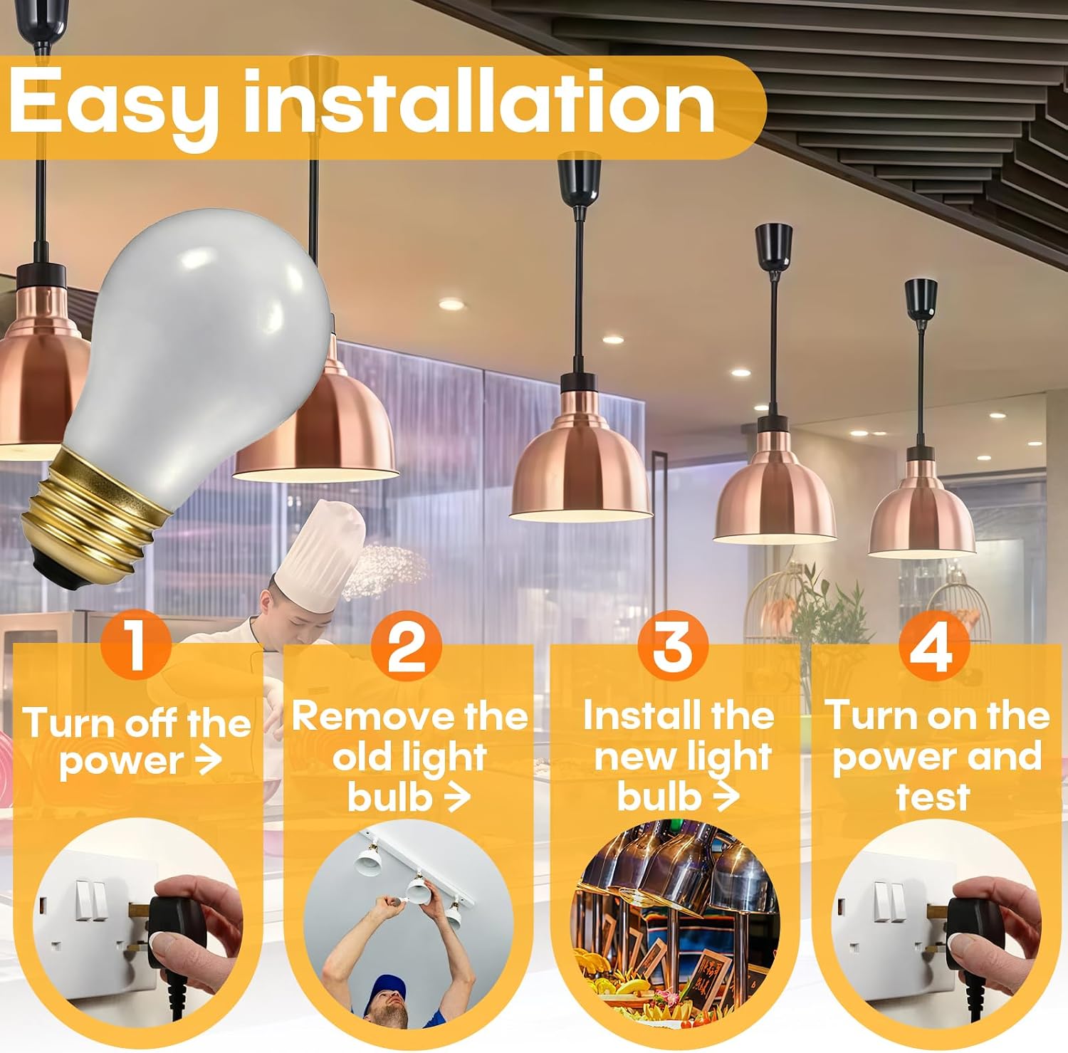 16-Pack 40W Heat Lamp Bulb, Shatterproof, Compatible With Hatco 02.30.265 | Keeps Food at Safe Serving Temp, Popcorn Machine Heat Bulb, 110-130V, Long-Lasting for Buffet Use