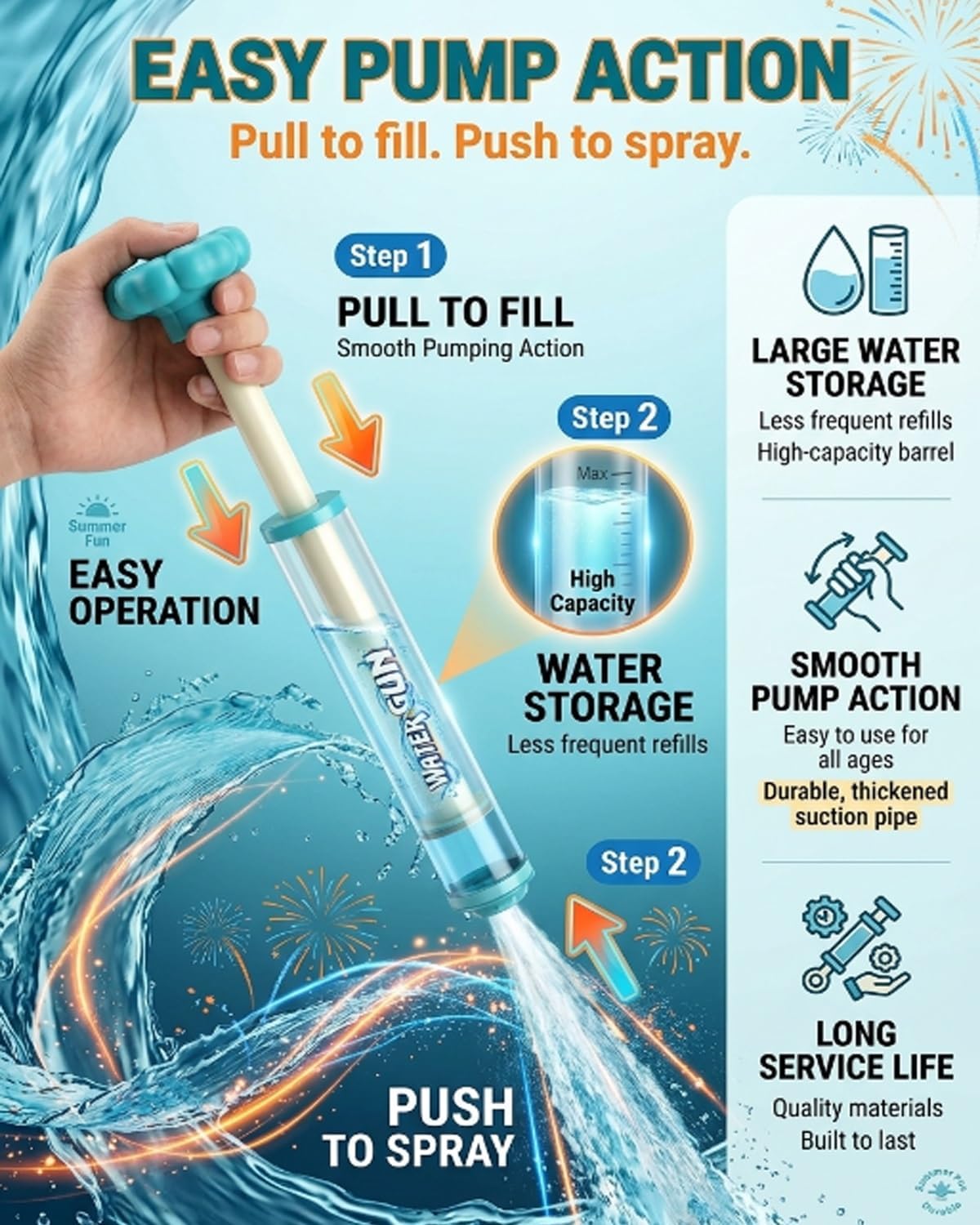 Water Gun Firework for Kids Sprays Waters in a Firework-Like Pattern Samll Waters Blaster Style High-Pressure Summer Pool Beach Backyard Outdoor Party Favors