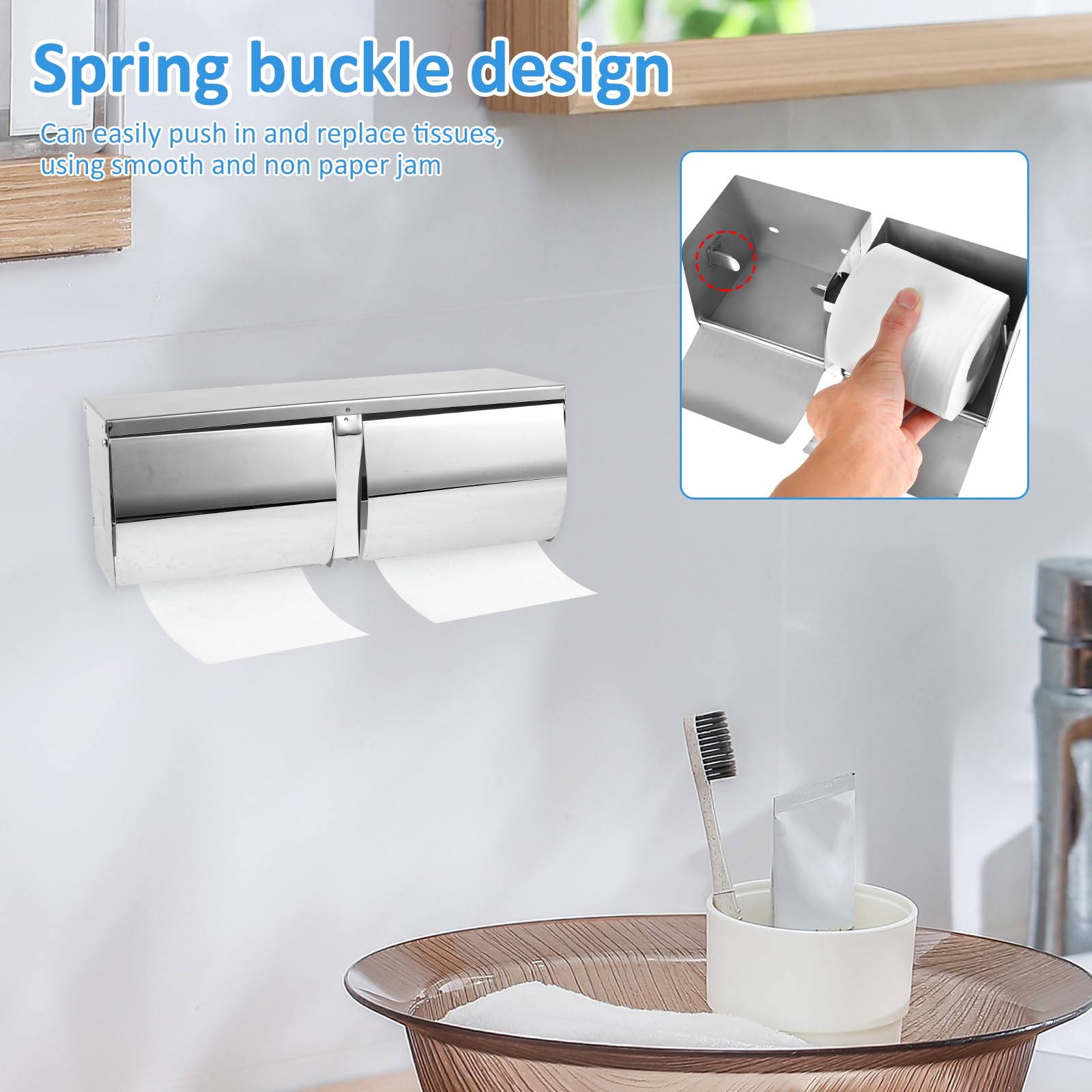 Doppio porta carta igienica con ripiano, dispenser in acciaio inox antiruggine, rotolo forte per bagno e cucina