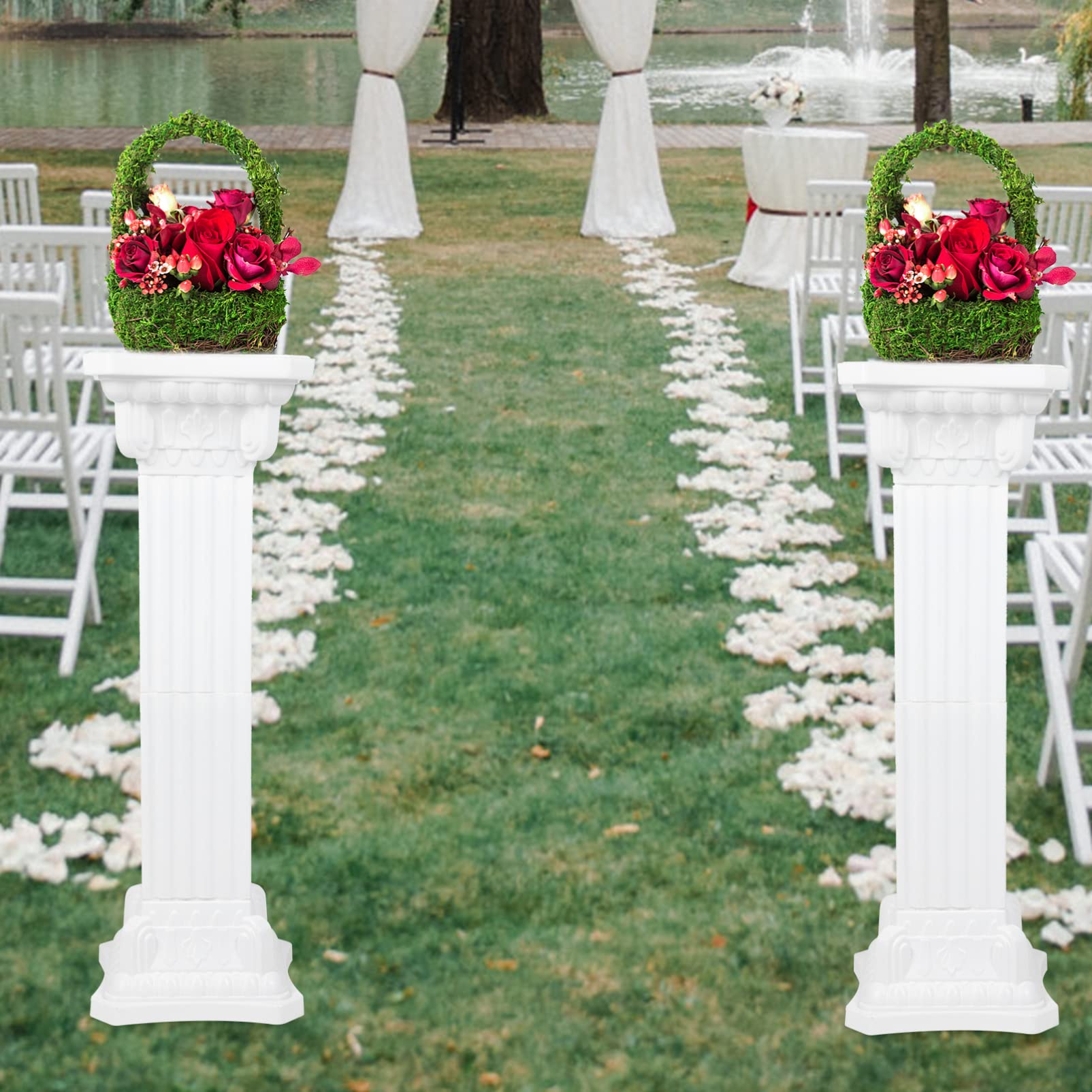 HEMOTON Columnas de boda para bodas estatuas exteriores soporte pilar para decoración de pedestales para plantas - Grupo + Griego + Columna + Estatuas de paisaje de la boda romana