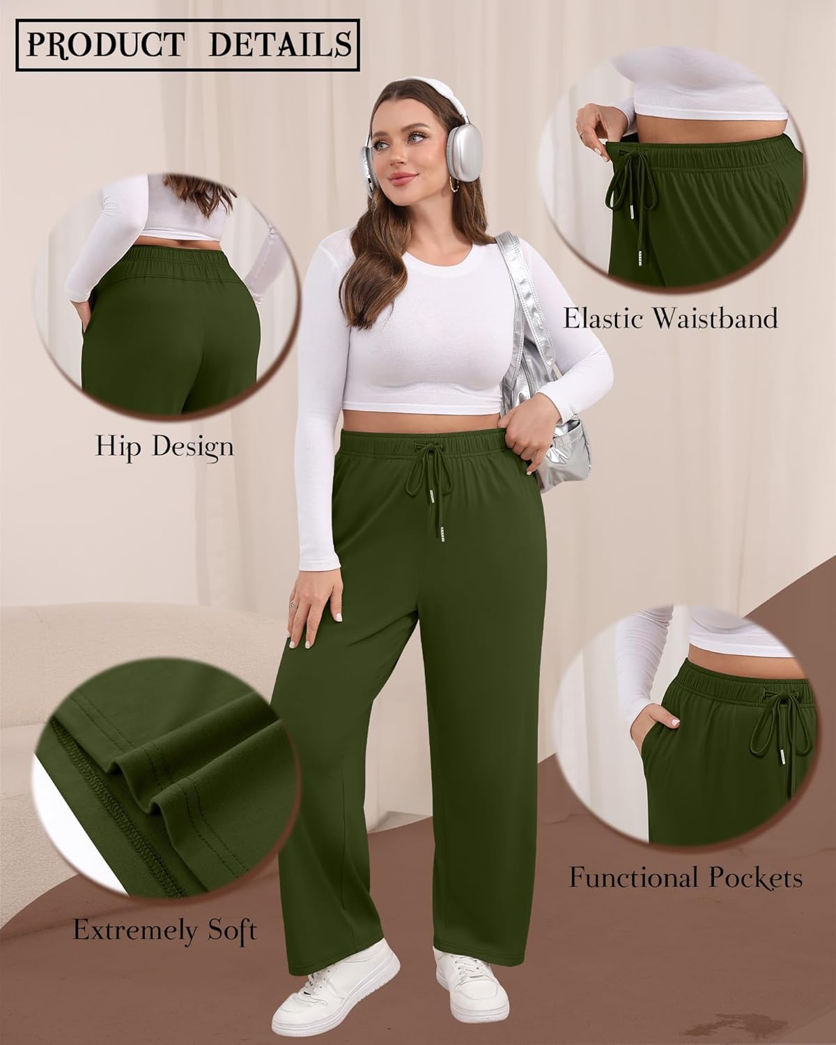 4 Pack Women's Plus Size Pants Lounge Wide Leg Yoga Pants High Waist Drawstring Sweatpants with Pockets - Image 3