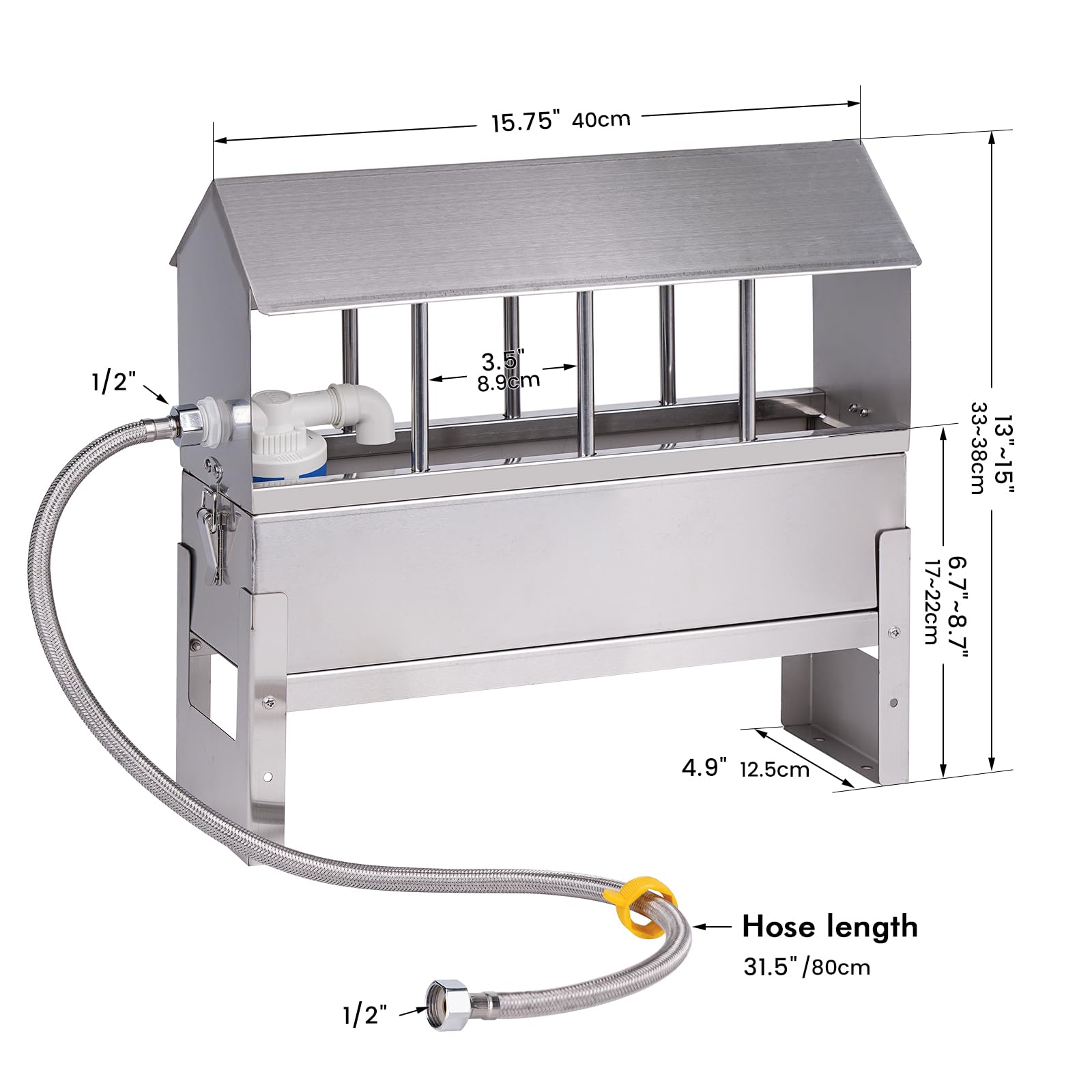 Abbeveratoio Automatico per Polli, Abbeveratoio per Pollame con Tubo Flessibile Intrecciato, Bevitori per Pappagalli con Valvola a Galleggiante e Supporto per Quaglie, Piccioni, Pulcini