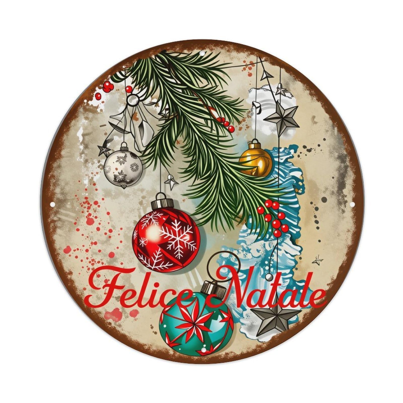 Lzwbntey Vintage Christmas Tree Ornaments Snowflake Stars Metal Tin Sign Retro Wall Decor For Home Bar Garage Cafe, Indoor & Outdoor Decorative，Circle Metal Poster, 8X8 Inch