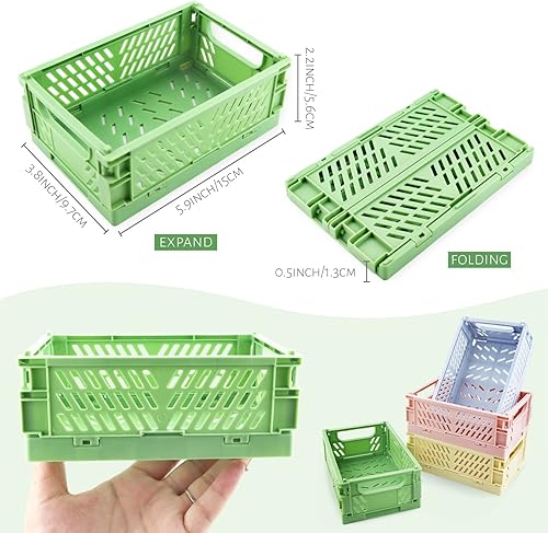 Miniatura 2 de 4 Pack Mini Plastic Baskets for Shelf Storage Organizing, Small Plastic Baskets, Folding Storage Crate for Home Kitchen Classroom Bedroom Bathroom