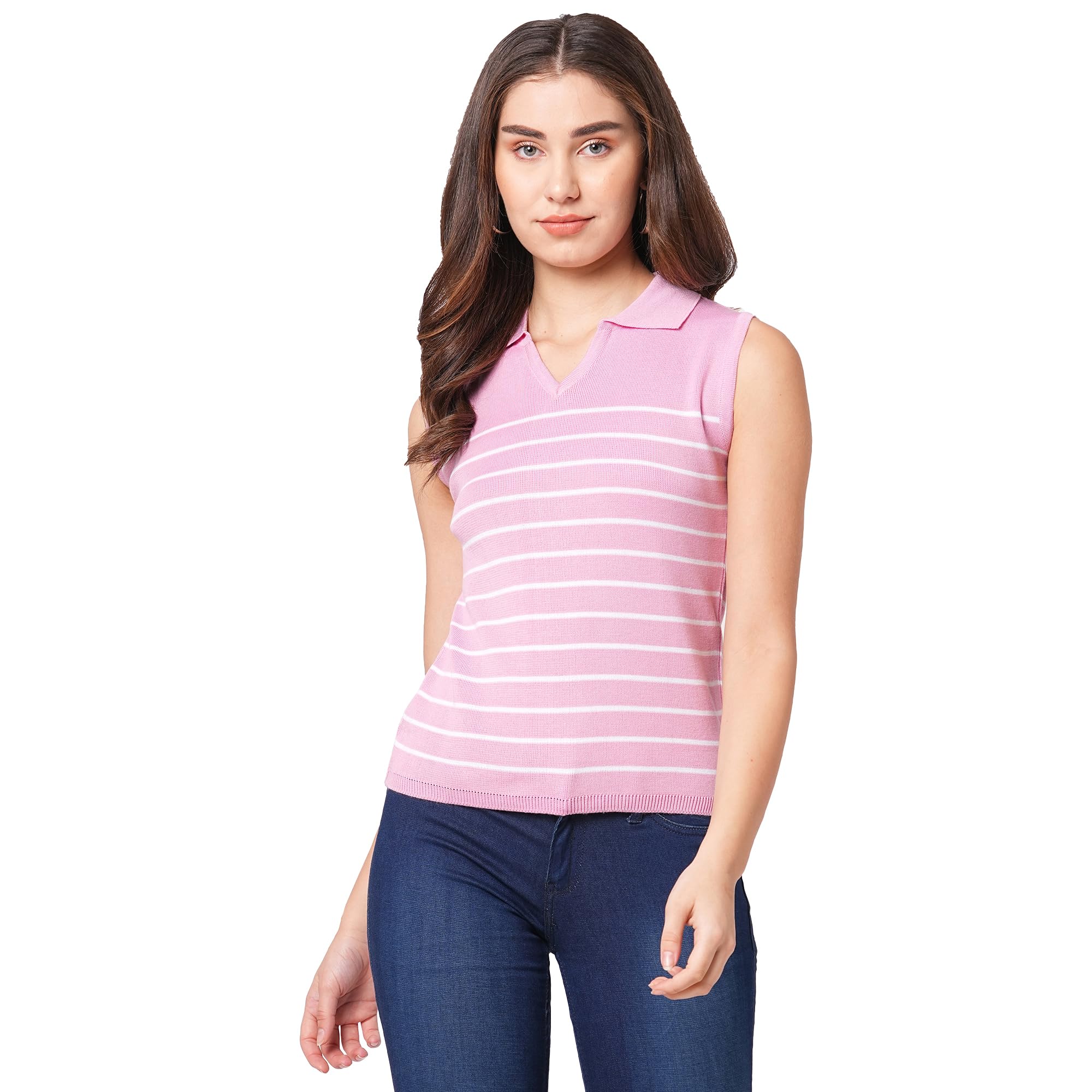 go-4 it Women's Collar Sleeveless Striped T-Shirt-picture-25