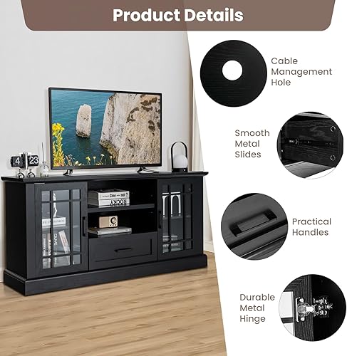 Miniatura 6 de LOKO Armario de TV de 62 pulgadas, mesa consola multimedia con 2 armarios y cajones de puerta de cristal, para televisores de hasta 70 pulgadas,