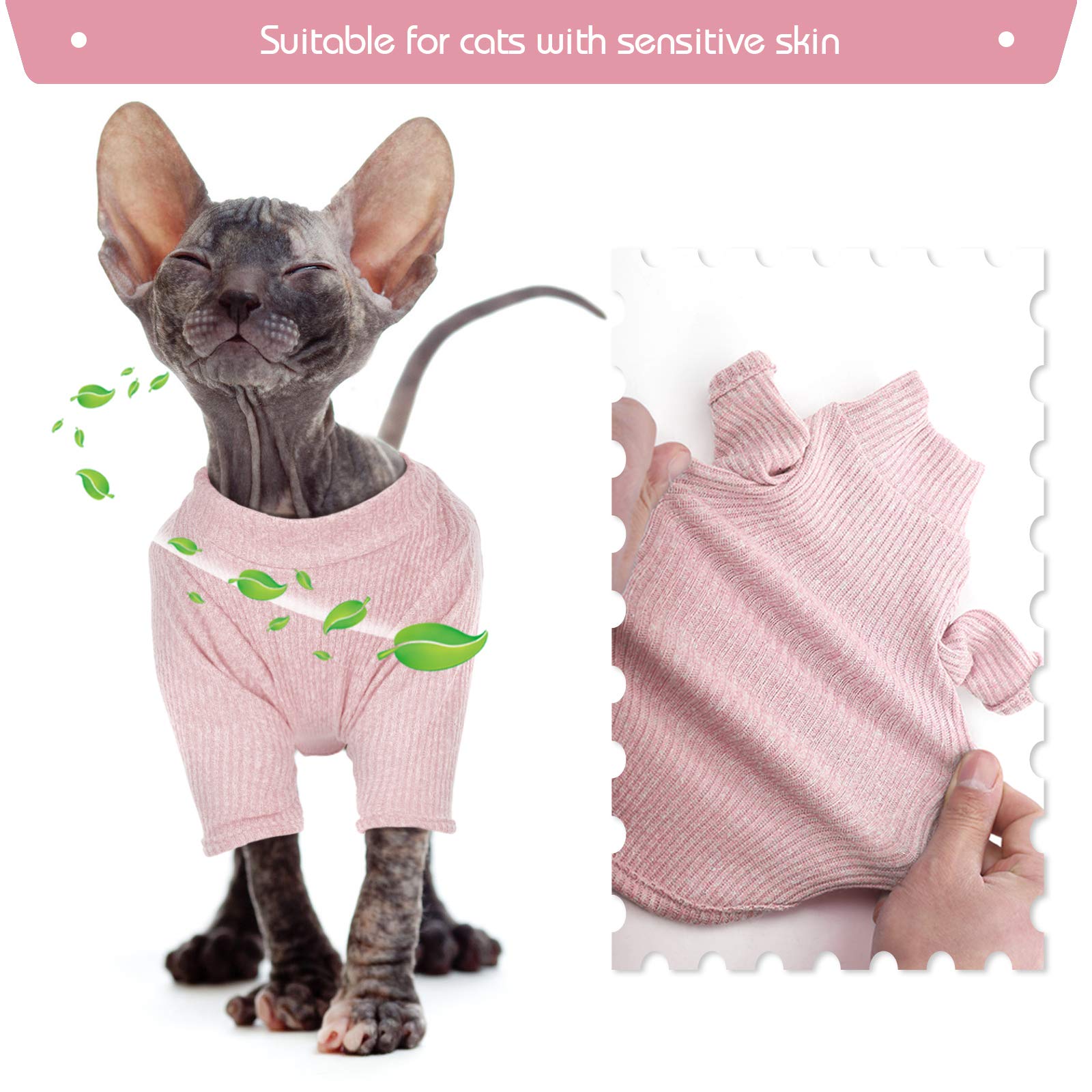 DENTRUN Sphynx Cat Clothes Hairless Cat Outfit Kitten Jumper Breathable Cat Onesie Turtleneck Sweater Adorable Cat Clothing Vest Pajamas Jumpsuit - Image 3