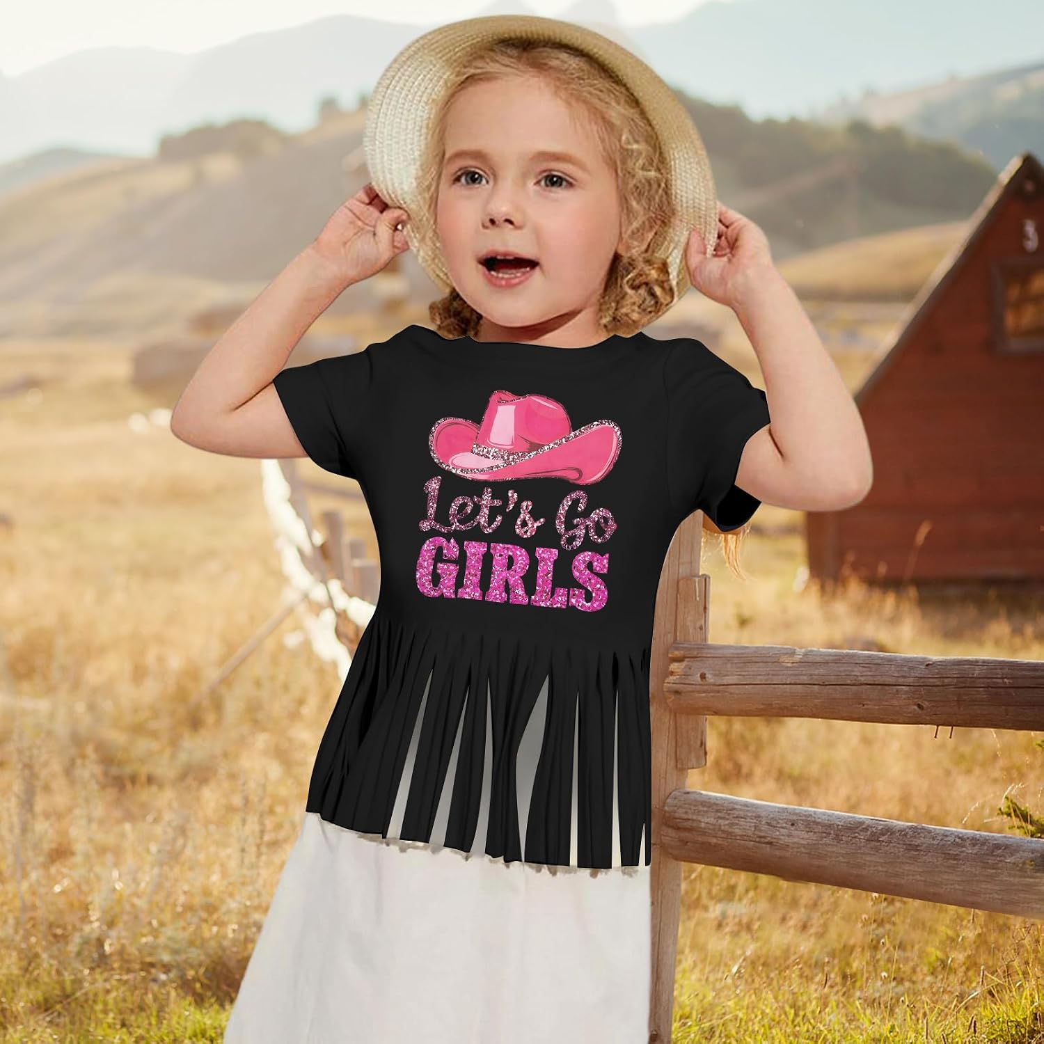 Girls Western Shirt Cowgirl Boots Hat Shirt Country T Shirt Long Live Shirts Horseback Rider Tassel Fringe Tee Tops