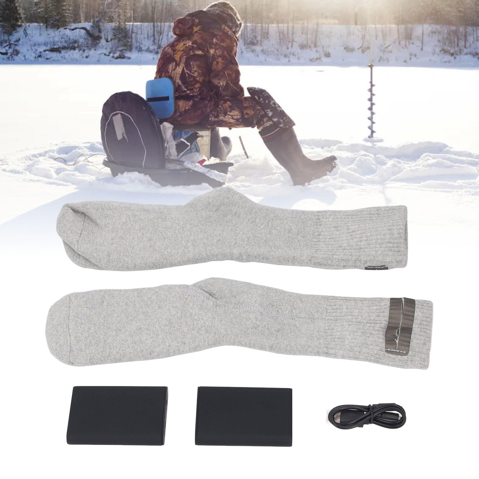 Calcetines Calefactables Recargables, Material El¨¢ y Agradable para la Piel Bancos de Energ¨ªa de Carga Doble Calcetines Calefactores El¨¦ctricos para Esquiar, Patinar, Cazar
