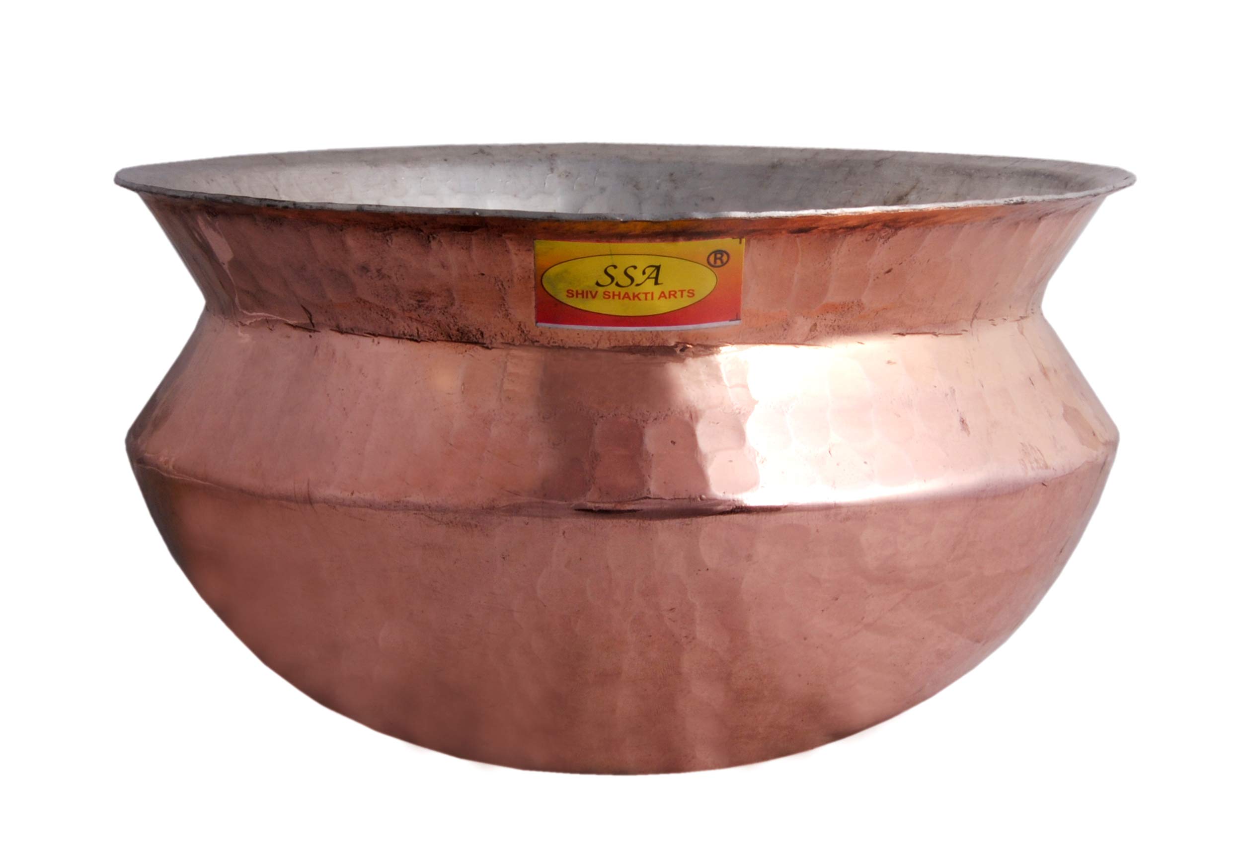 Shiv Shakti Arts® Copper Sipri/Handi- for Cooking & Serving Food - Organiser - (Extra Large - 5.5 Liter, Insight Nickle Plated Hammered Design)