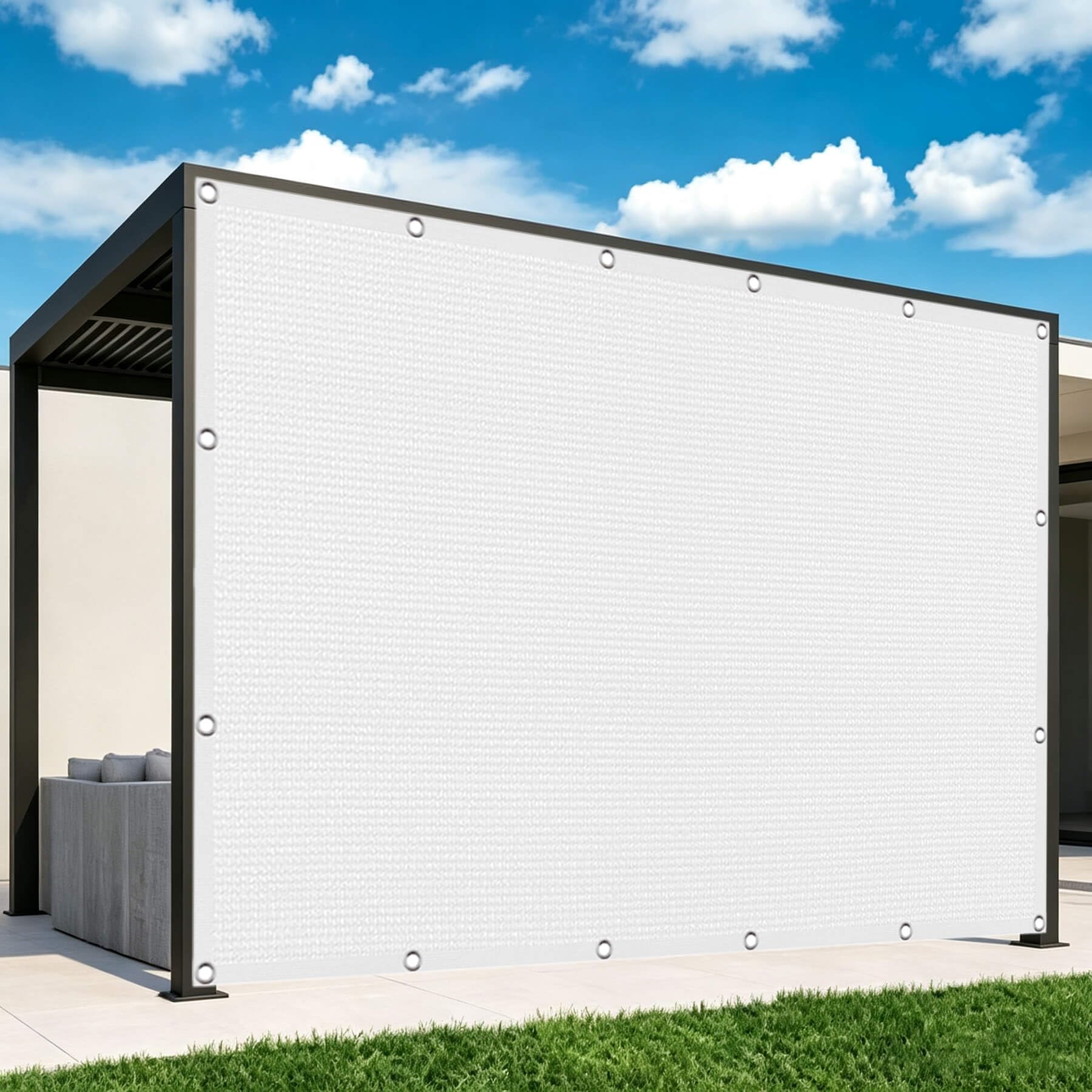 Vela Parasole 4.5 x 6 m in Tessuto Hdpe, Permeabile All'Aria e All'Acqua, Telo Ombreggiante Occhiellato Tenda da Sole Traspirante Rettangolare per Serra Cortile, Bianco