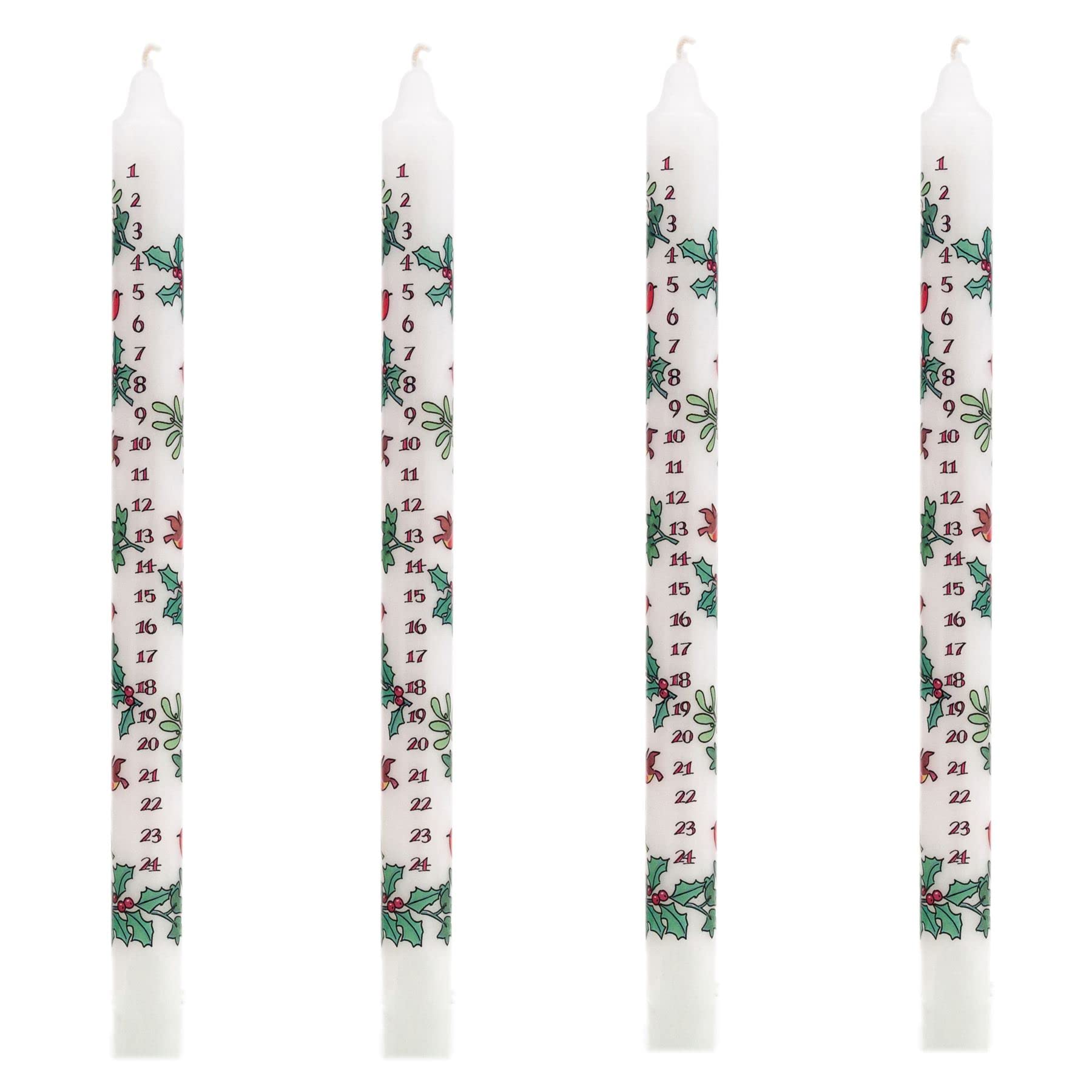 Pack of 4 Traditional Countdown to Christmas Advent Candle | Christmas Holly & Ivy Design Advent Candle with Numbers | Advent Christmas Candle Festive Dinner Taper Candle (Regular Size)