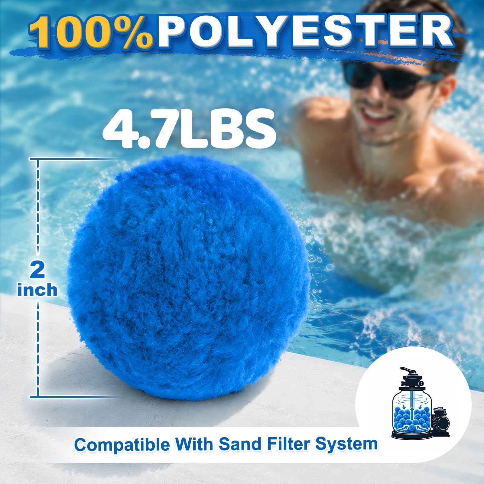 VICAMB Pool-Filterkugel mit 2 kg, für Sandfilterpumpe, wiederverwendbare Faserbälle für Pools, Ersatzsand für Aquarien, Sandfiltersysteme für Pools