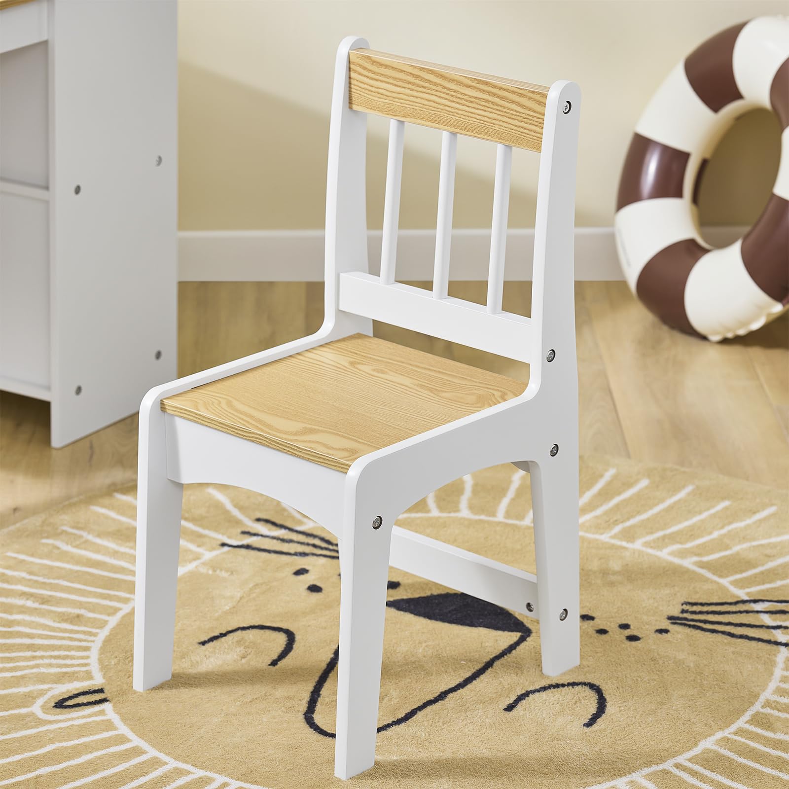 SoBuy Kindertisch mit 1 Stuhl, Kindersitzgruppe mit 1 Papierrollenhalter, Kinder Tisch Stuhl Set, Spieltisch und Maltisch für Kinderzimmer, Maltisch für Kinder, Weiß und Natur 80x66x50 cm KMB60-WN