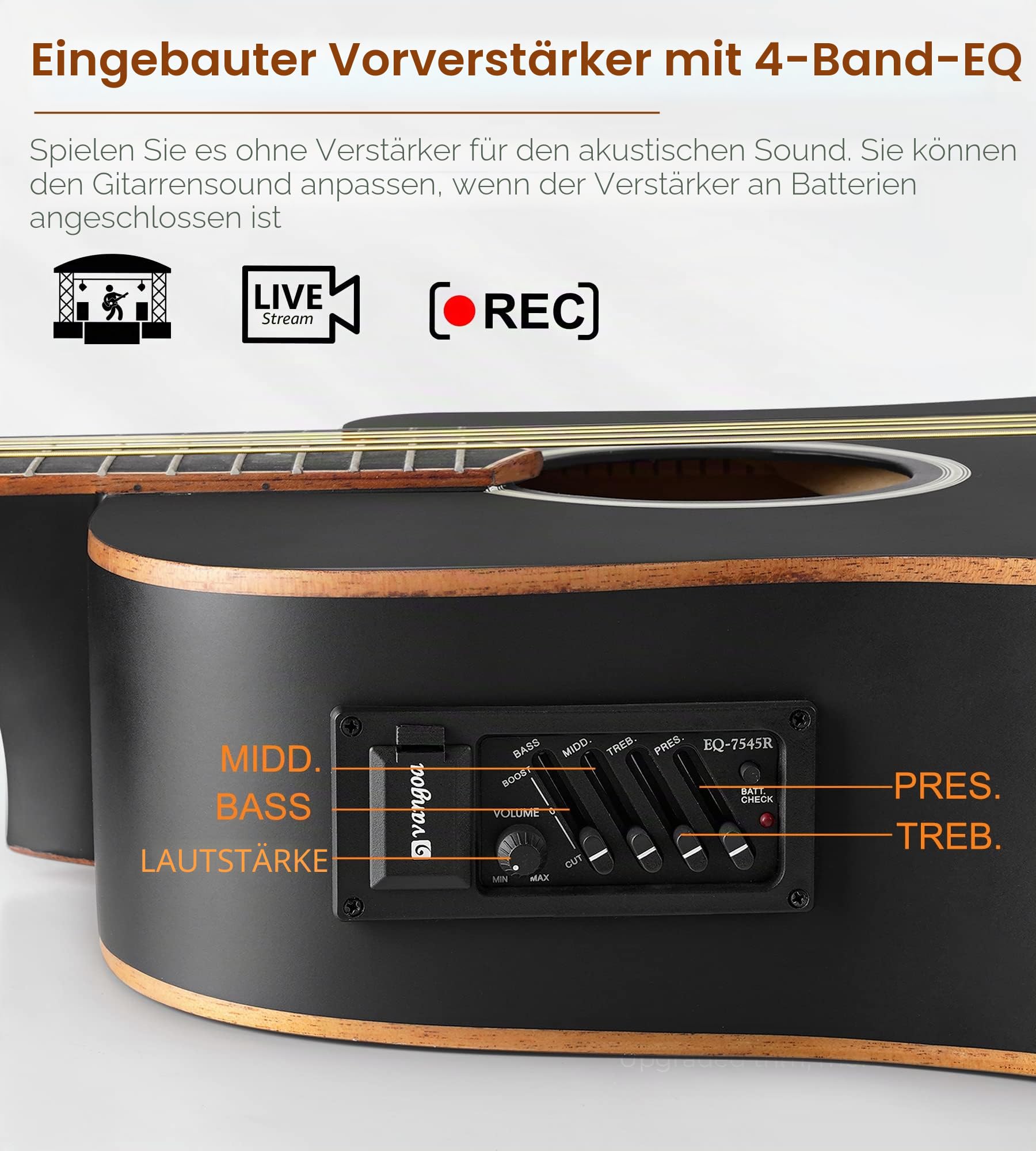 Vangoa 4/4 Elektro Akustische Gitarre mit 4 Band EQ Cutaway 41 Zoll Elektrische Akustikgitarre Set für Anfänger Erwachsene mit Anfänger Kits, Schwarz