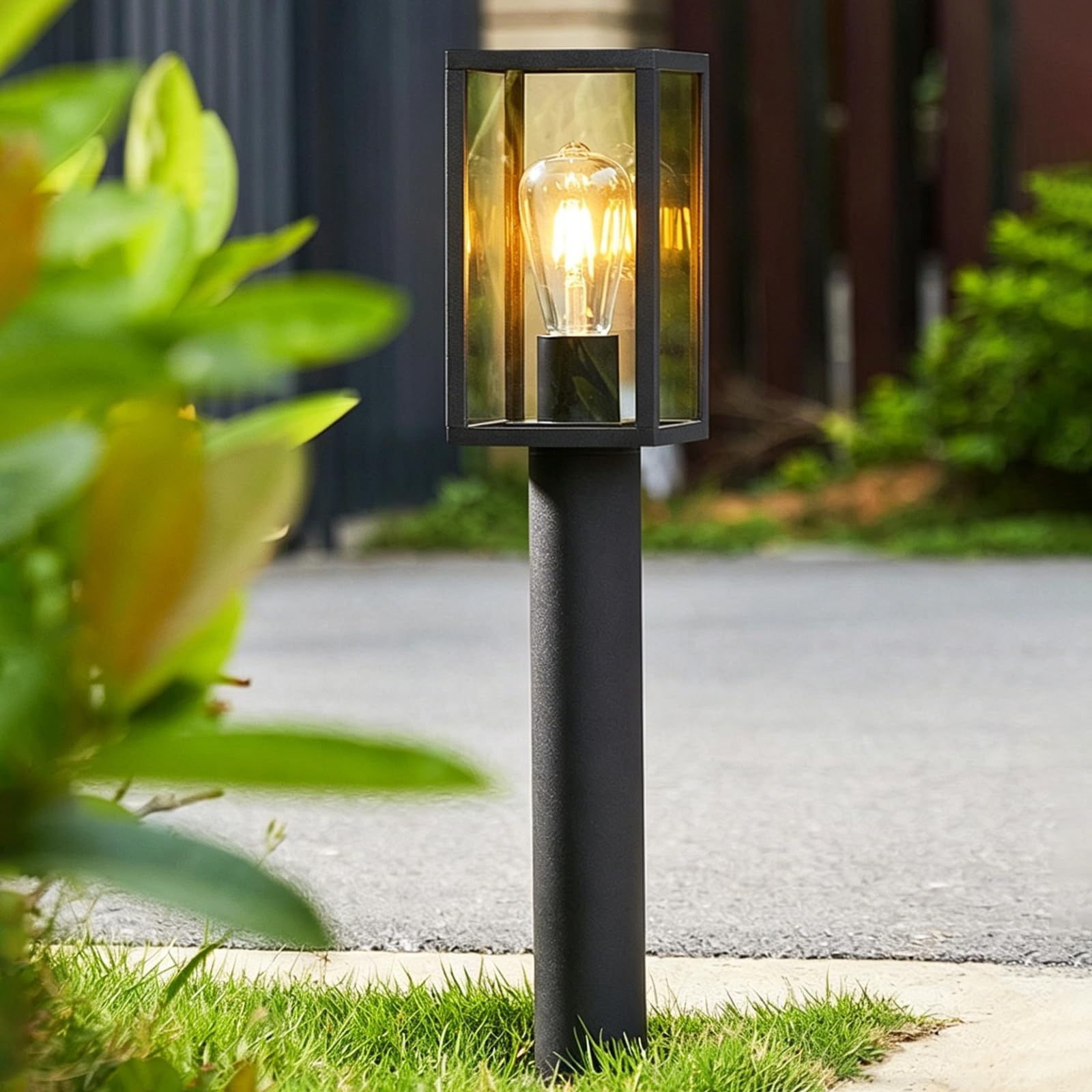 Landscape Path Light With Clear Glass Waterproof Lamp Post Light For Outdoor 25.59 Inch Pathway Lightings Modern Exterior Sideway Lamp Hardwired E26 Housing Entrance Walkways Pedestal Bollard Lighting