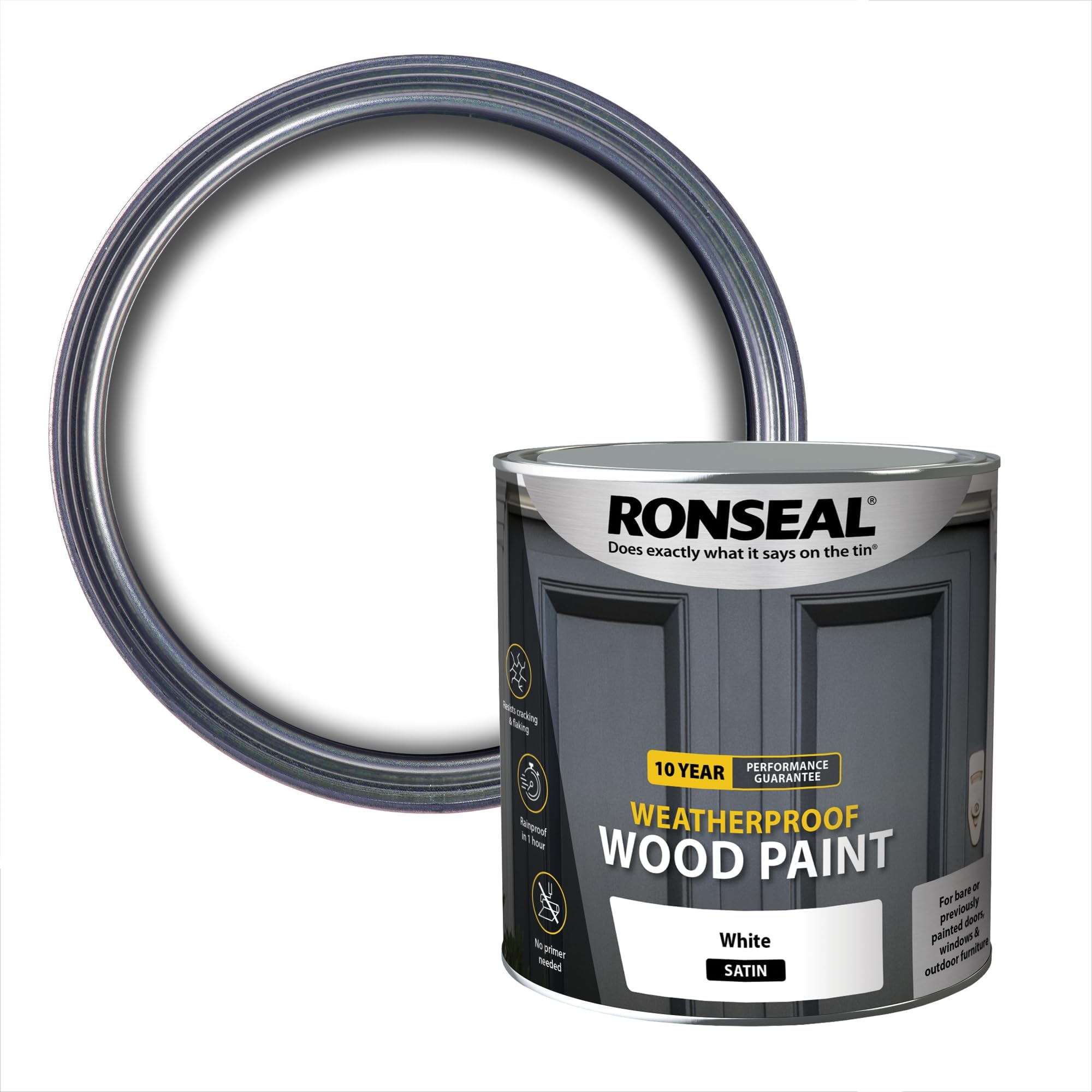 10 Year Weatherproof 2-in-1 Wood Paint White Satin 2.5 Litre
