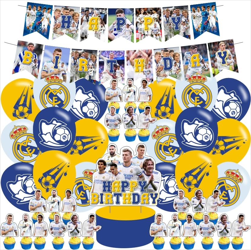 Image of Soccer Theme Birthday Party Decorations,Soccer Party Supply Set for Kids with Happy Birthday Banner, 24 Cupcake Toppers,18 Balloons for Soccer Party Decorations