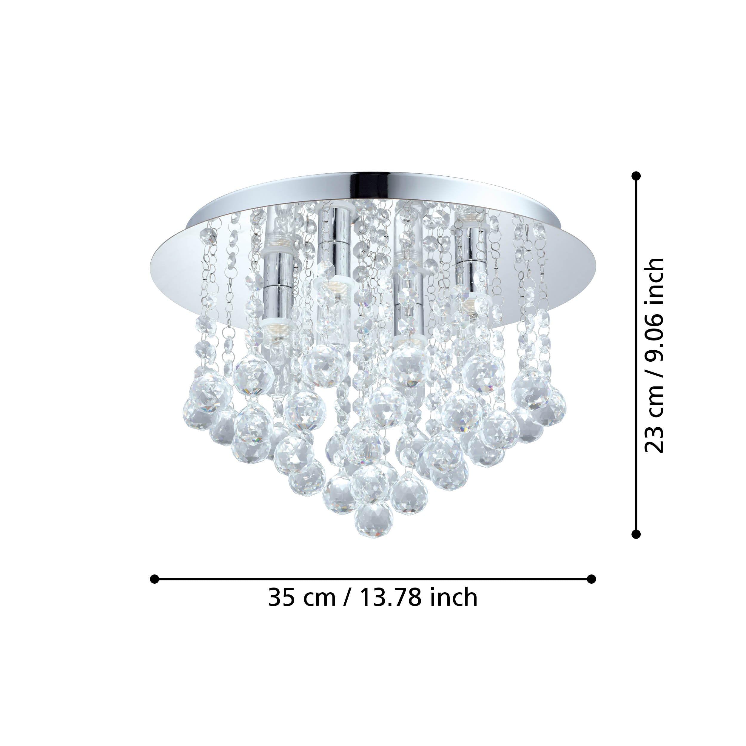 EGLO LED Deckenleuchte Almonte, 4 flammige Deckenlampe Bad, Badezimmer Lampe aus Metall in Chrom und klarem Kristal, LED Feuchtraumleuchte warmweiß, G9, IP44, Ø 35 cm