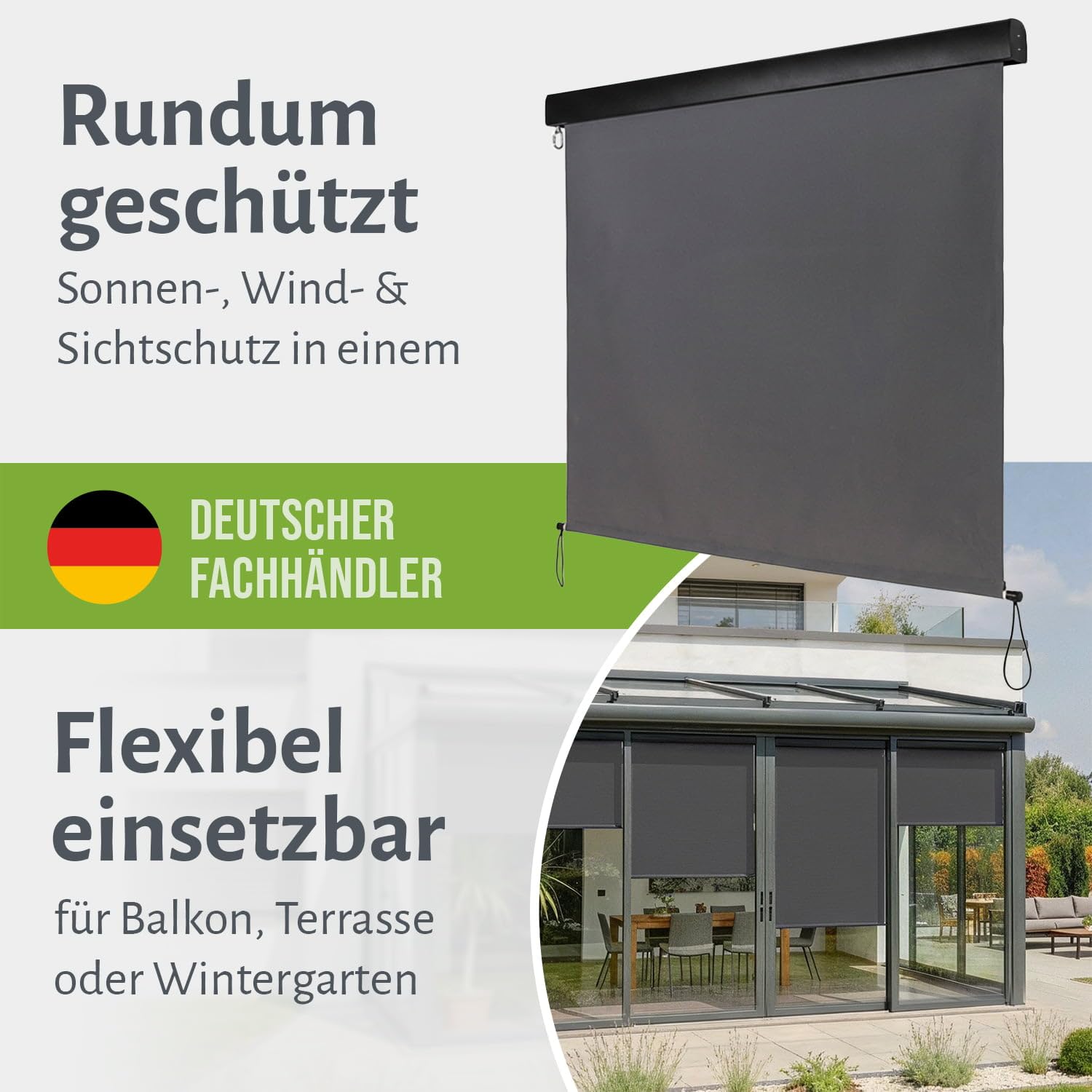 empasa Senkrechtmarkise Master Vertikalmarkise Balkonmarkise Sonnenschutz Balkonsichtschutz Sichtschutz Balkonrollo Rollo mit Handkurbel, Farbe:anthrazit, Größe:240 x 250 cm