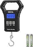 HEETA Fish Scale, 110lb/50kg Digital Portable Hanging Fishing Weight Scale with Backlit LCD Display, Luggage Scale with Hook, Non-Slip Large ABS Handle & 2 AAA Batteries, Fishing Gifts Gear for Men Black