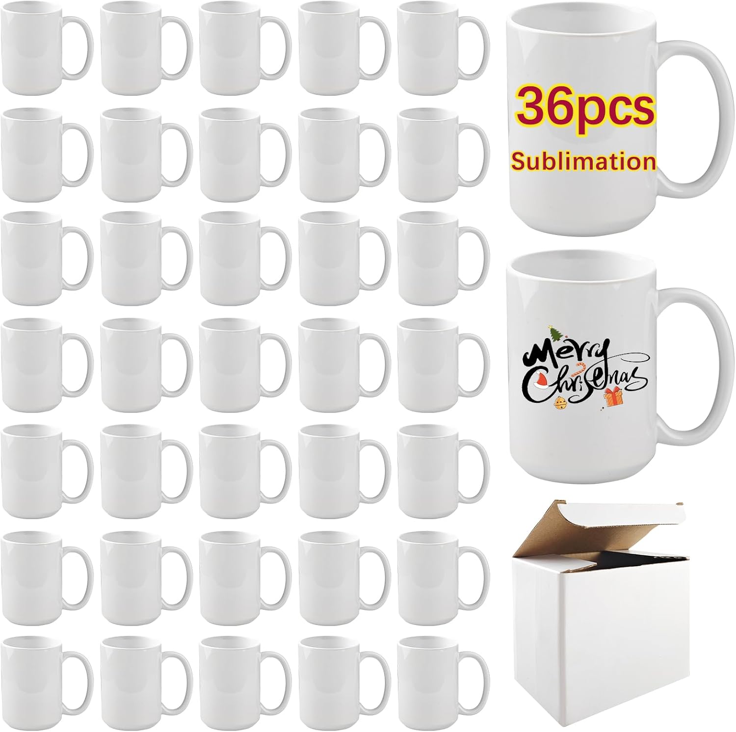 36 PACK 15 oz sublimation mugs with boxes blank bulk products coffee cup with handle tazas para 15 oz ounce white sublimation coffee cups