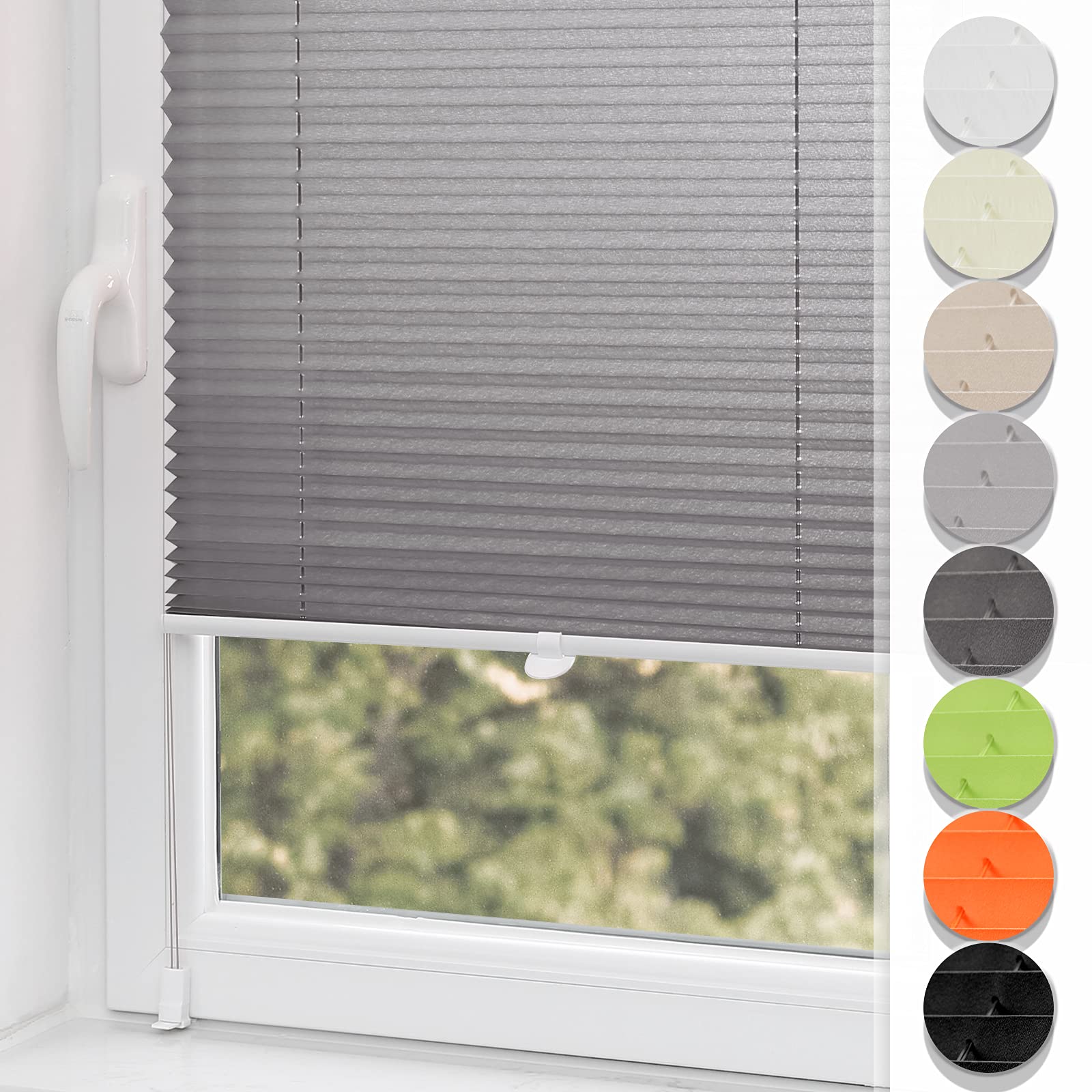 Buseu Plissee Klemmfix ohne Bohren 45x150cm Anthrazit Plisseerollo