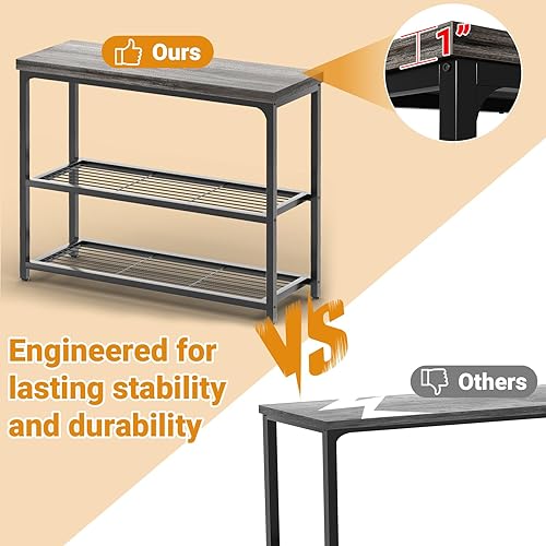 Miniatura 7 de Mesa de Consola Pequeña de 32" con Almacenamiento, Mesa de Entrada Estrecha de 3 Niveles, Mesa de Sofá Resistente con Estantes de Malla, Mesas de