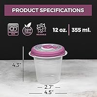 Vista 4 de Recipientes de plástico para sopa de 12 oz con tapas reutilizables, aptos para congelador, herméticos, recipientes de almacenamiento de alimentos