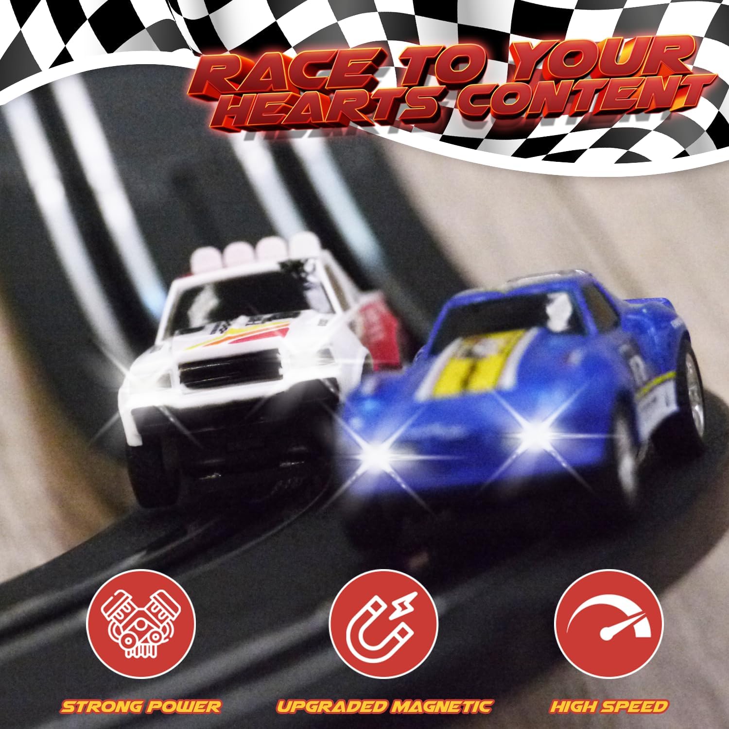 Slot Car Race Track Sets, Race Car with 4 High Speed Cars, Race Tracks for Kids Ages 4-8, Electric Slot Car Race Track Sets, Remote Control Car, Gifts Toys for Boys - 330' Raceway