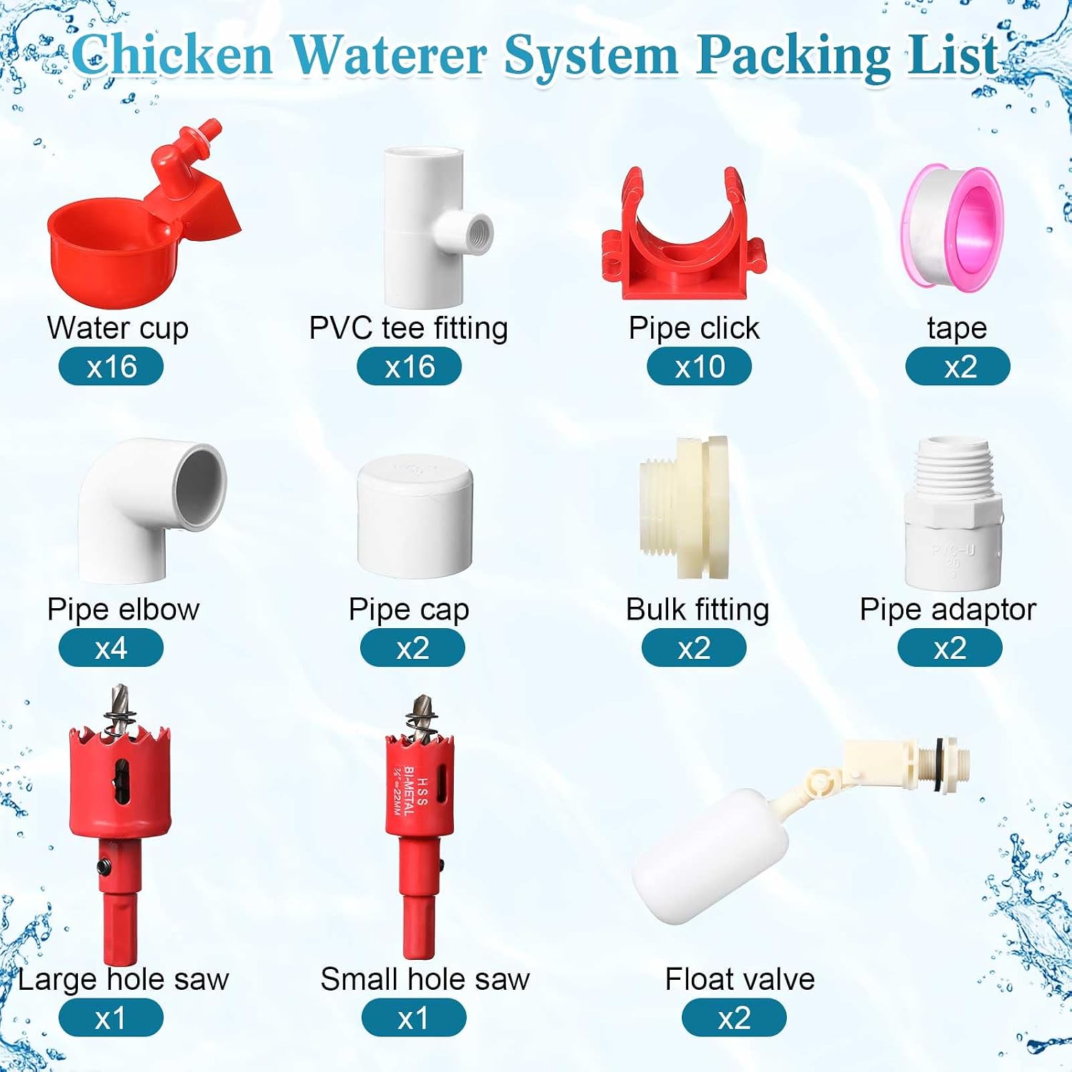 58 Pcs Automatic Chicken Waterer System Set Chick Water System Kit image 2