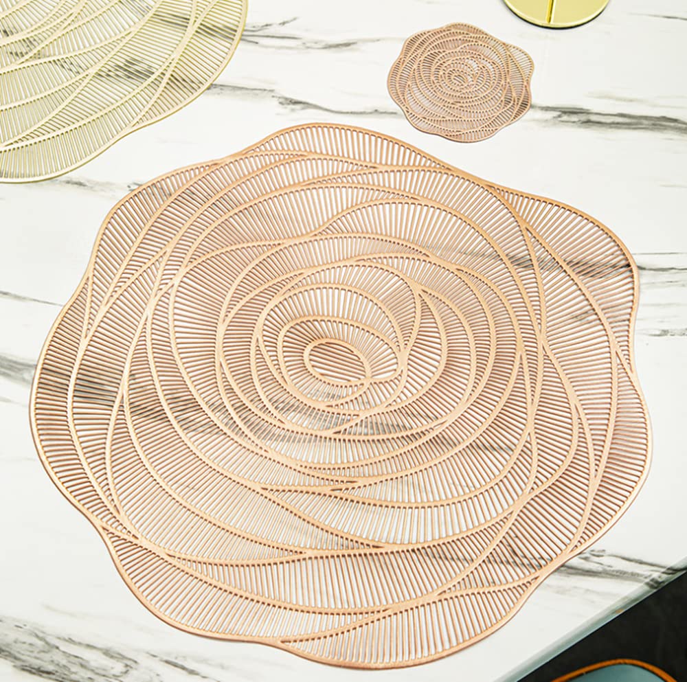 PVC Placemats Sets, Placemats Round Placemat PVC Placemats Round Placemats Waterproof Oilproof Table Placemats (6 Pack, Rose Gold)
