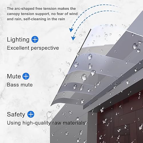 Miniatura 5 de TADIBU Toldo transparente para puerta, toldo invisible para puerta delantera, porche, patio, techo, ventana, protección contra la lluvia y la nieve,
