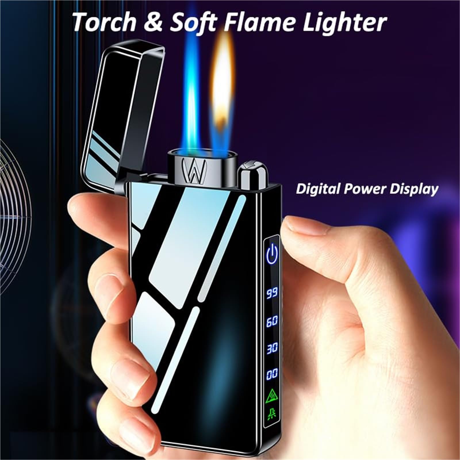 Encendedor de butano, clásico de doble llama, estilo de empuje de metal vintage, llama ajustable, recargable, diseño conveniente (combustible no incluido)