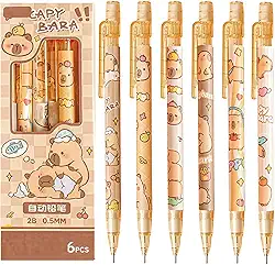 4 lápis mecânicos fofos com borracha 0,5 mm de desenho capivara lapiseira para crianças, meninos, meninas e mulheres (6 peças de capivara)