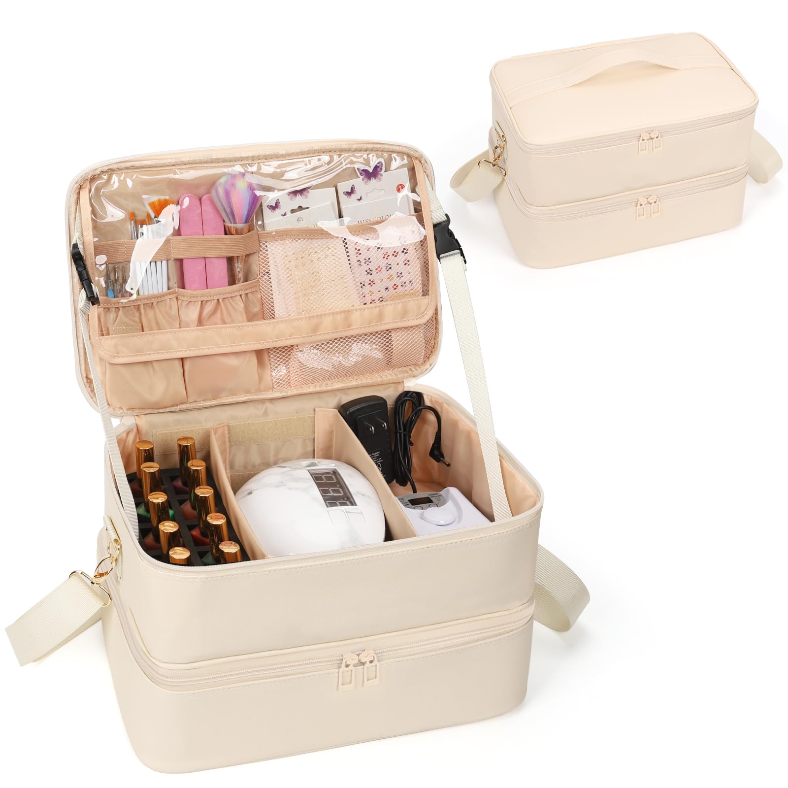 Photo 1 of Ethereal Nail Polish Organizer Case - Holds 50+ Bottles, Nail Lamp, White