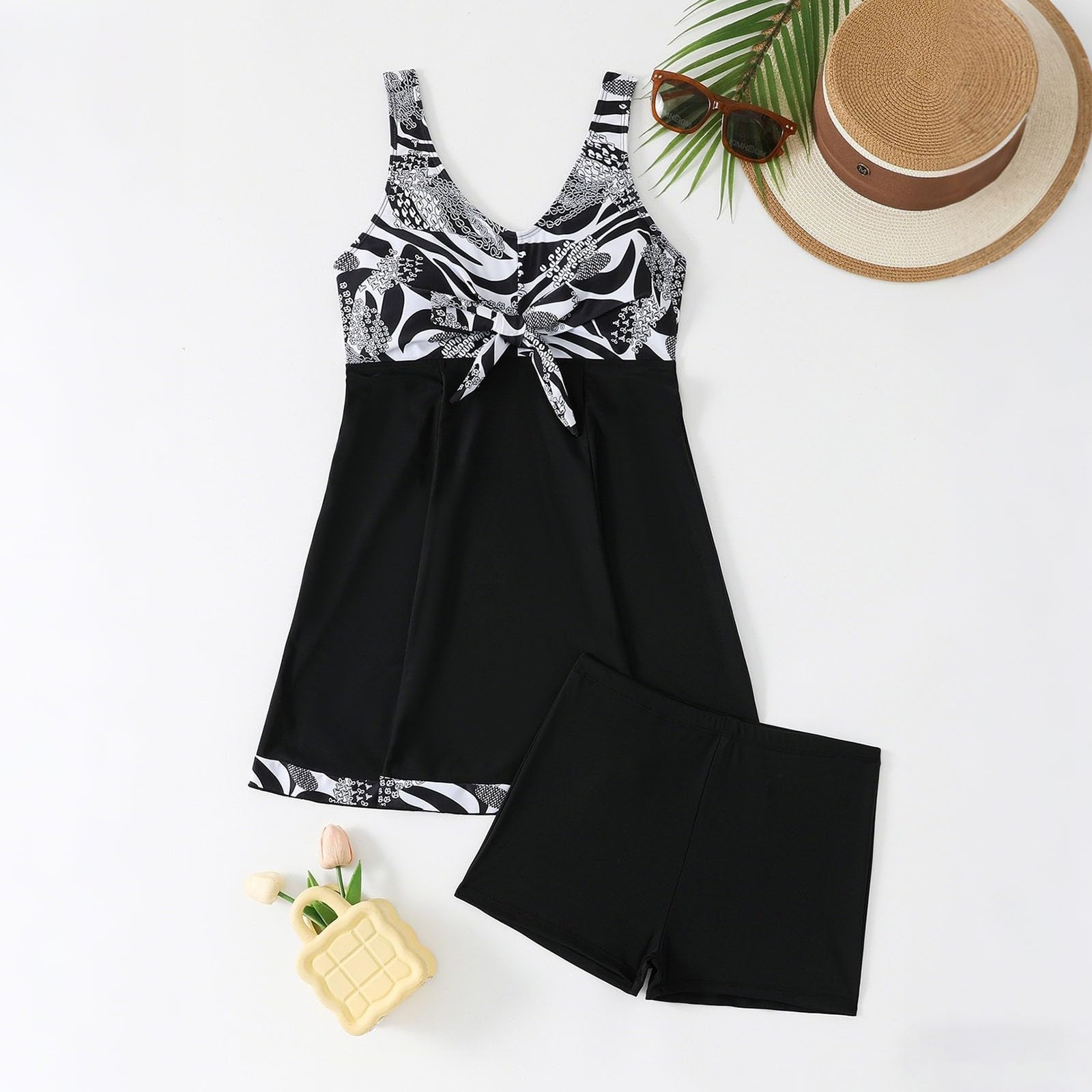 Maillot de bain tankini tendance avec jupe et short court, maillot de bain deux pièces pour la plage et la piscine