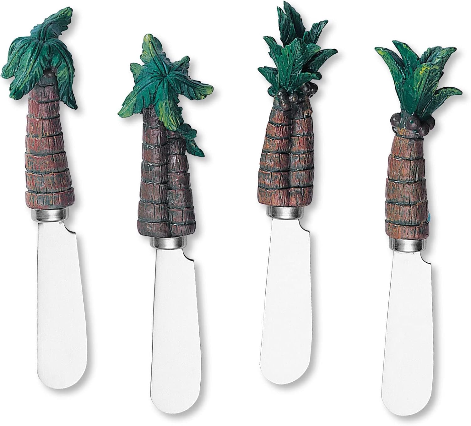 Supreme Housewares Cheese and Butter Spreader Knives 4-Piece Hand Painted Resin Handle with Stainless Steel Blade Multipurpose Cheese Spreader set (Palm Tree)