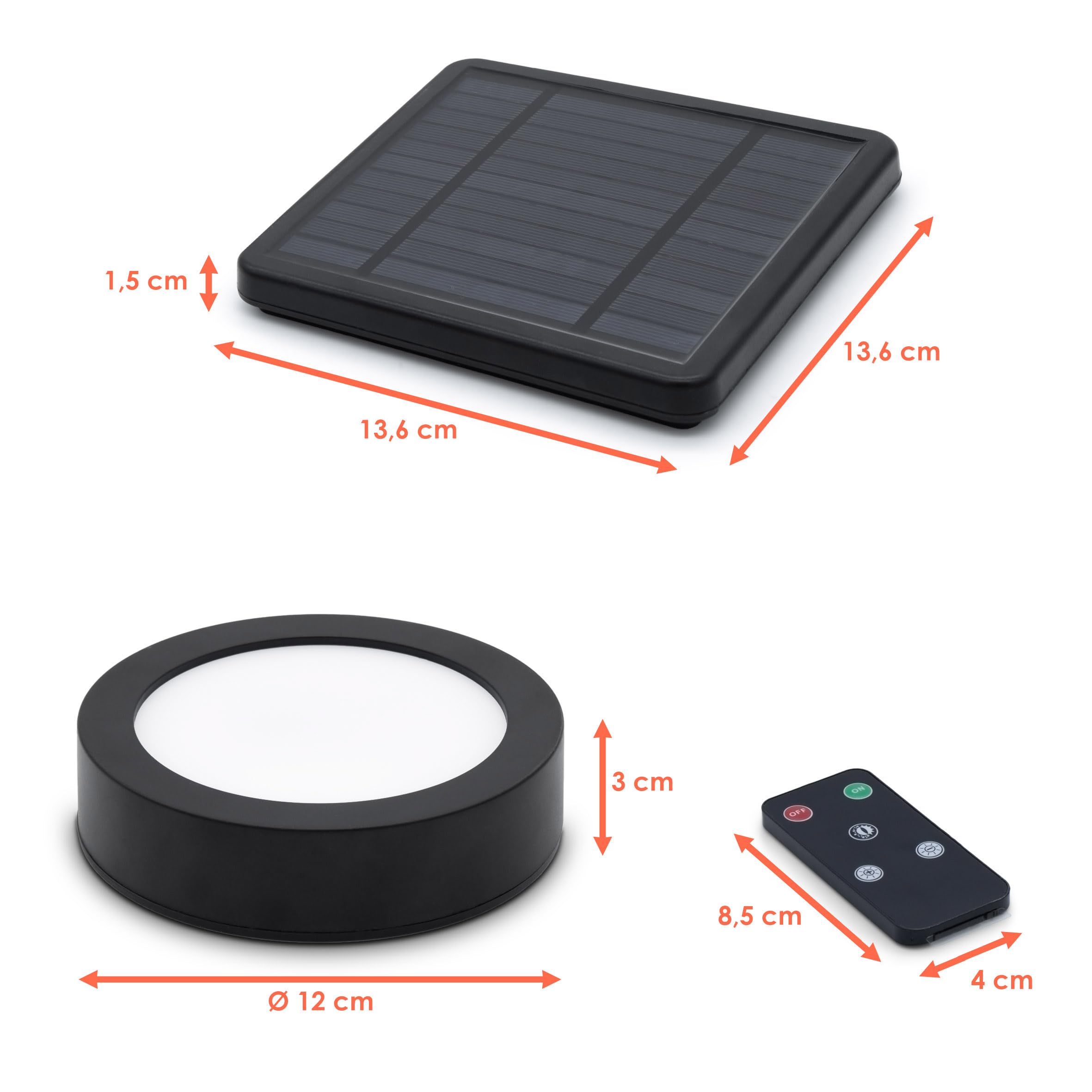 Spetebo Lámpara LED solar magnética para carpa con mando a distancia, diámetro de 12 cm, iluminación con 3 niveles de brillo, lámpara de camping, iluminación exterior para sombrilla de tienda