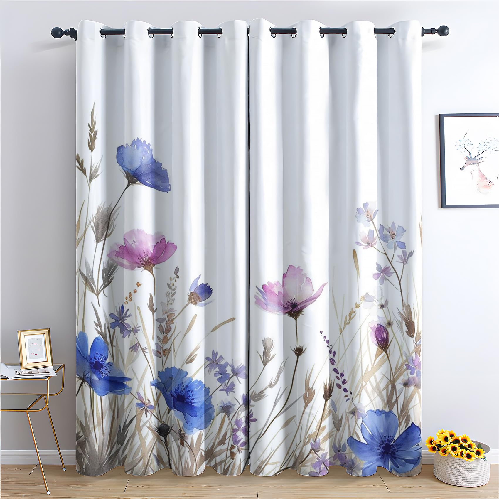 Rideau Occultant Thermique Floral Rose - 140x240 Cm - Isolation Lumière Et Bruit - Oeillets Métalliques - Salon, Chambre