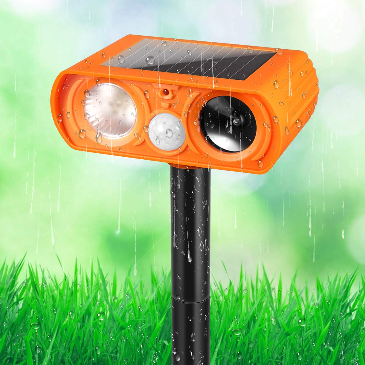 Ultrasonic Dog Chaser,Orange Animal Deterrent with Motion Sensor and