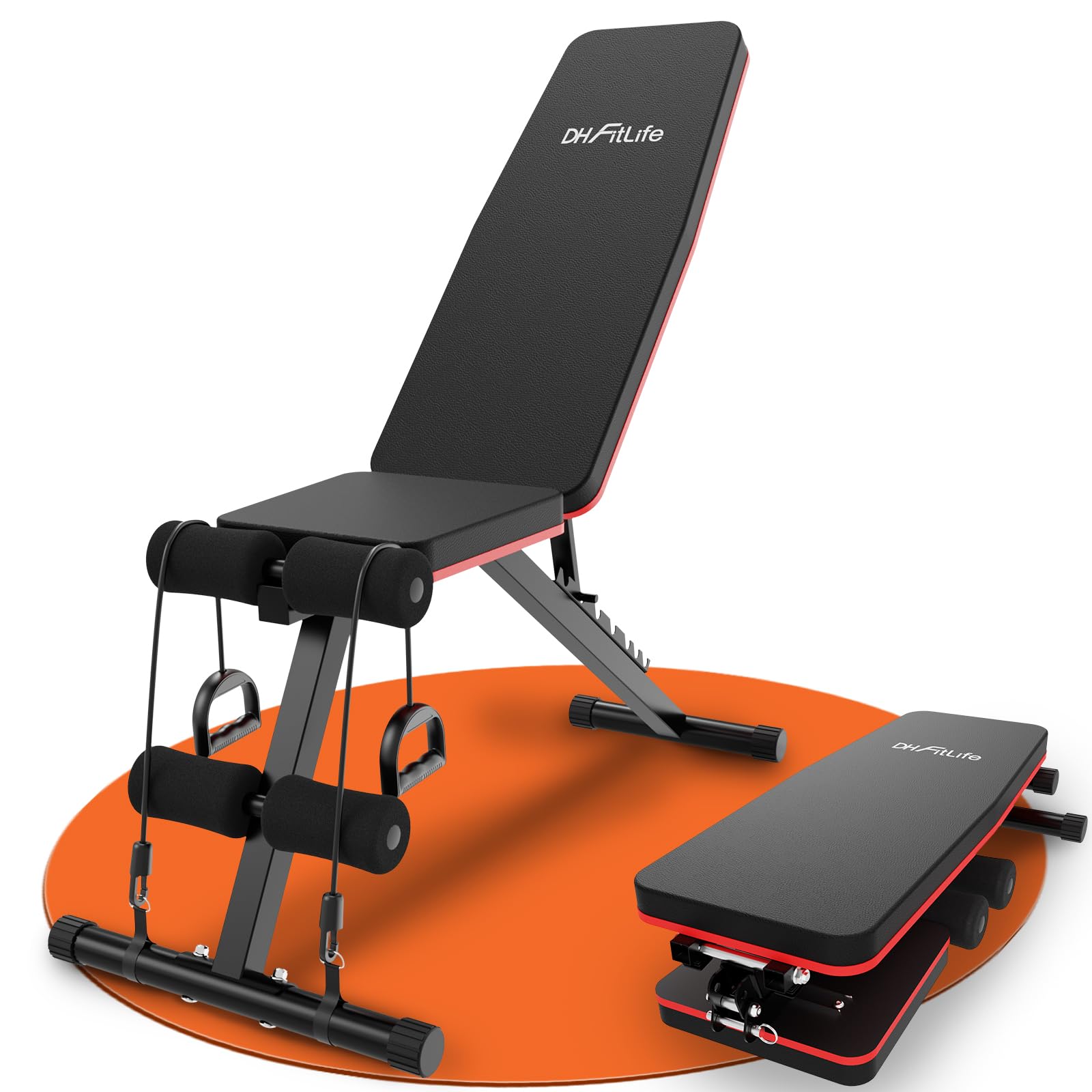 DH FitLife Banco de Pesas Plegable 8 en 1 | Banco de Entrenamiento para Cuerpo Completo en Casa | Banco Ajustable y Inclinado, Entrenador de Abdominales para el Gimnasio en Casa